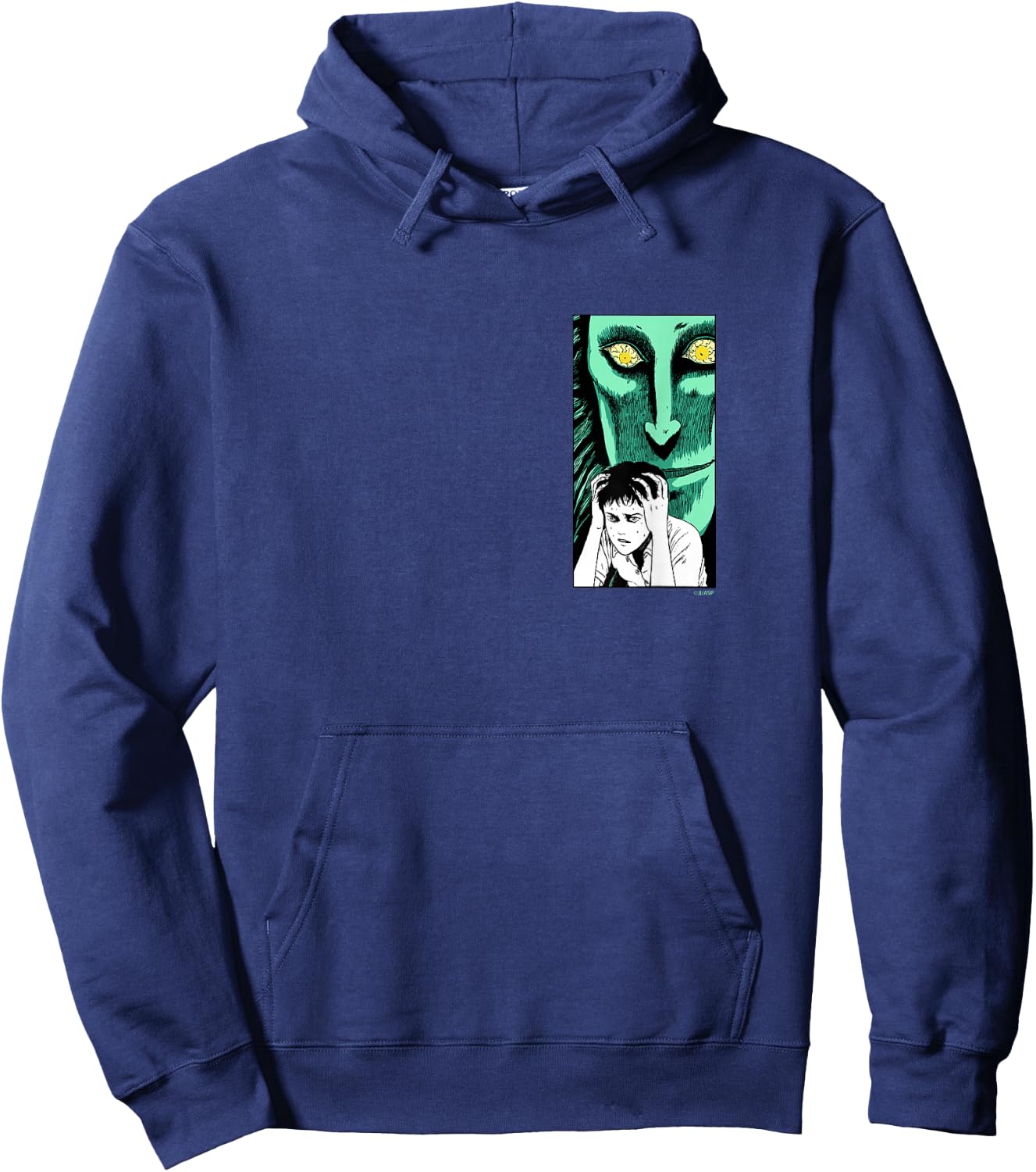 Junji Ito Men's Black Cotton Polyester Blend Short Sleeve Collarless Modern Classic Fit Hoodie - Hoodie | Navy