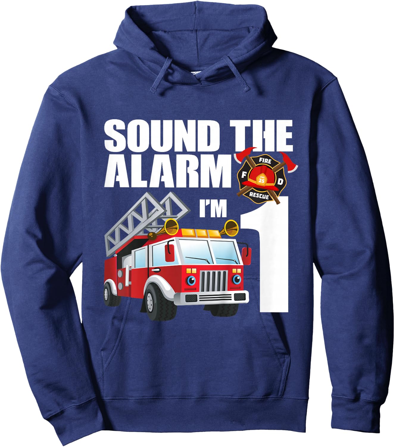1 Year Old Firefighter Birthday Fire Truck Engine 1st Gift Hoodie - Hoodie | Navy