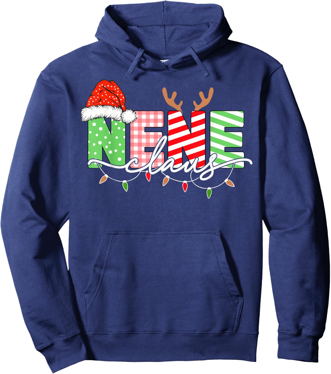 Nene Claus Christmas Lights Santa Hat Family Matching Hoodie - Hoodie | Navy