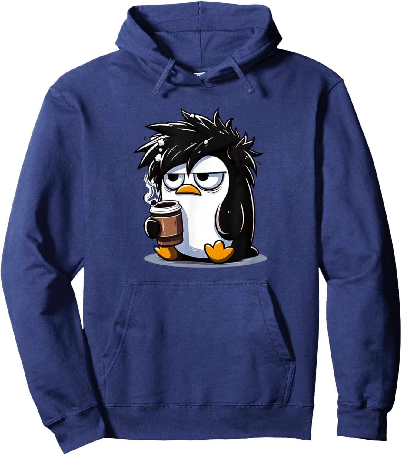 Funny Linux Tux Penguin Coffee Cartoon Grumpy Stressed Hoodie - Hoodie | Navy