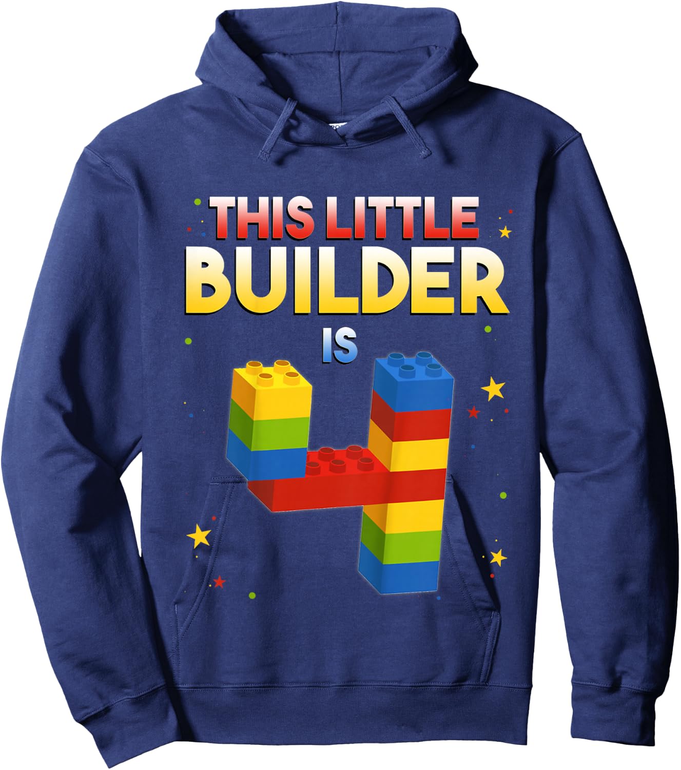 4 Years Old Builder Boy Girl Gift Building Blocks Birthday Hoodie - Hoodie | Navy