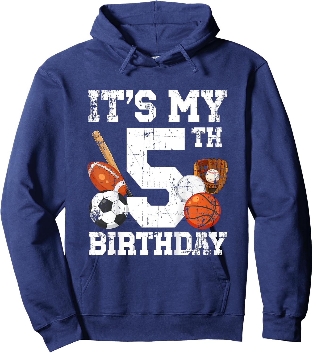 Kids 5th Birthday Sports Birthday Party Five Year Old Boy Bday Hoodie - Hoodie | Navy