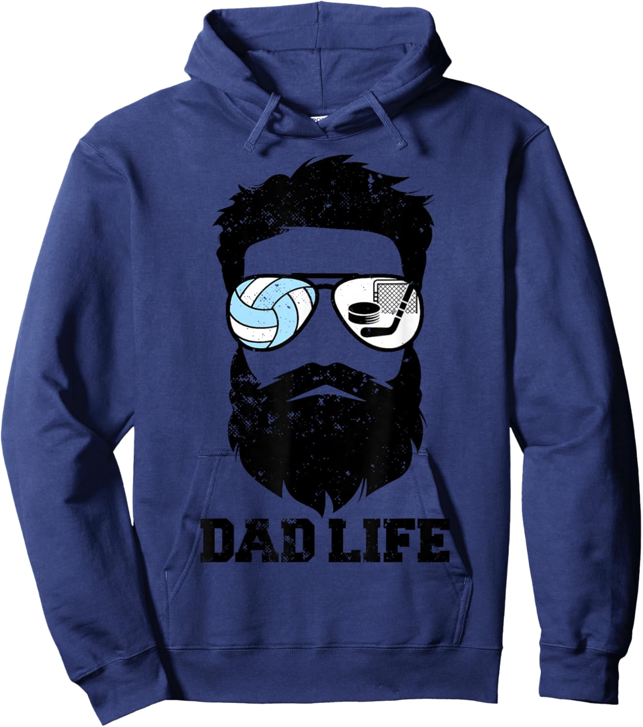 Volleyball Hockey Dad Messy Hair Beard Volleyball Hockey Dad Hoodie - Hoodie | Navy
