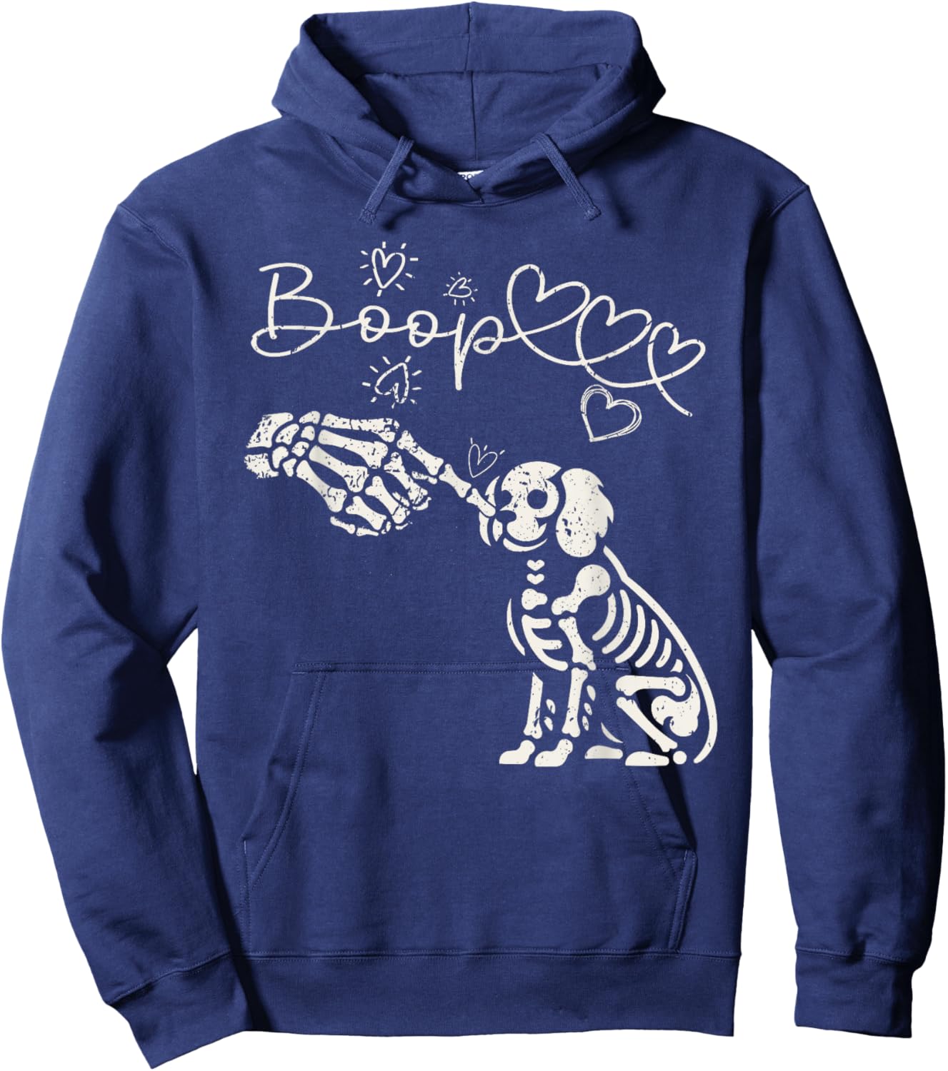Spooky Skeleton Hand Touch Nose Cavalier King Charles Boop Hoodie - Hoodie | Navy