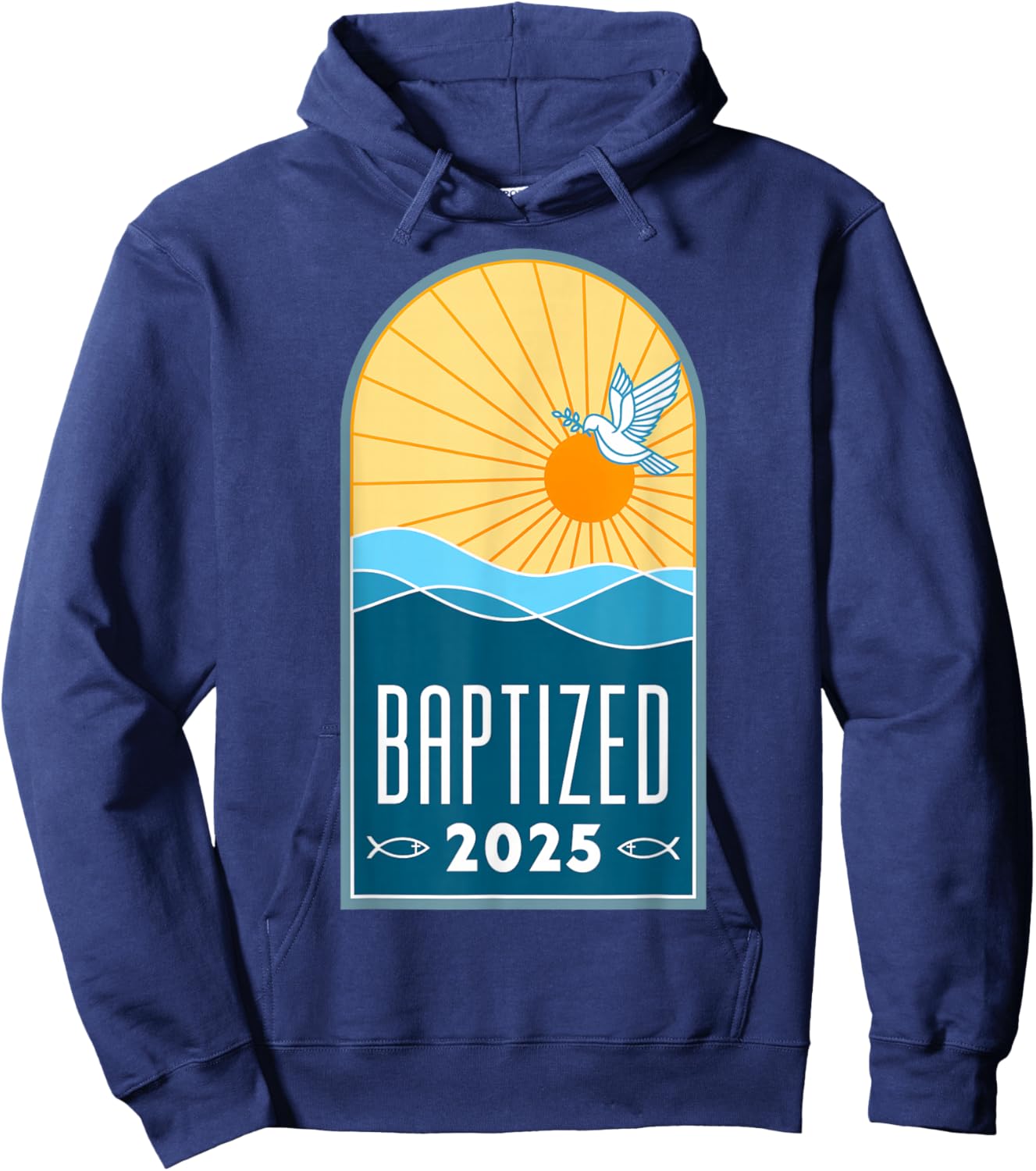 Christian Baptism Sunrise Line Art Baptized 2025 Religious Hoodie - Hoodie | Navy