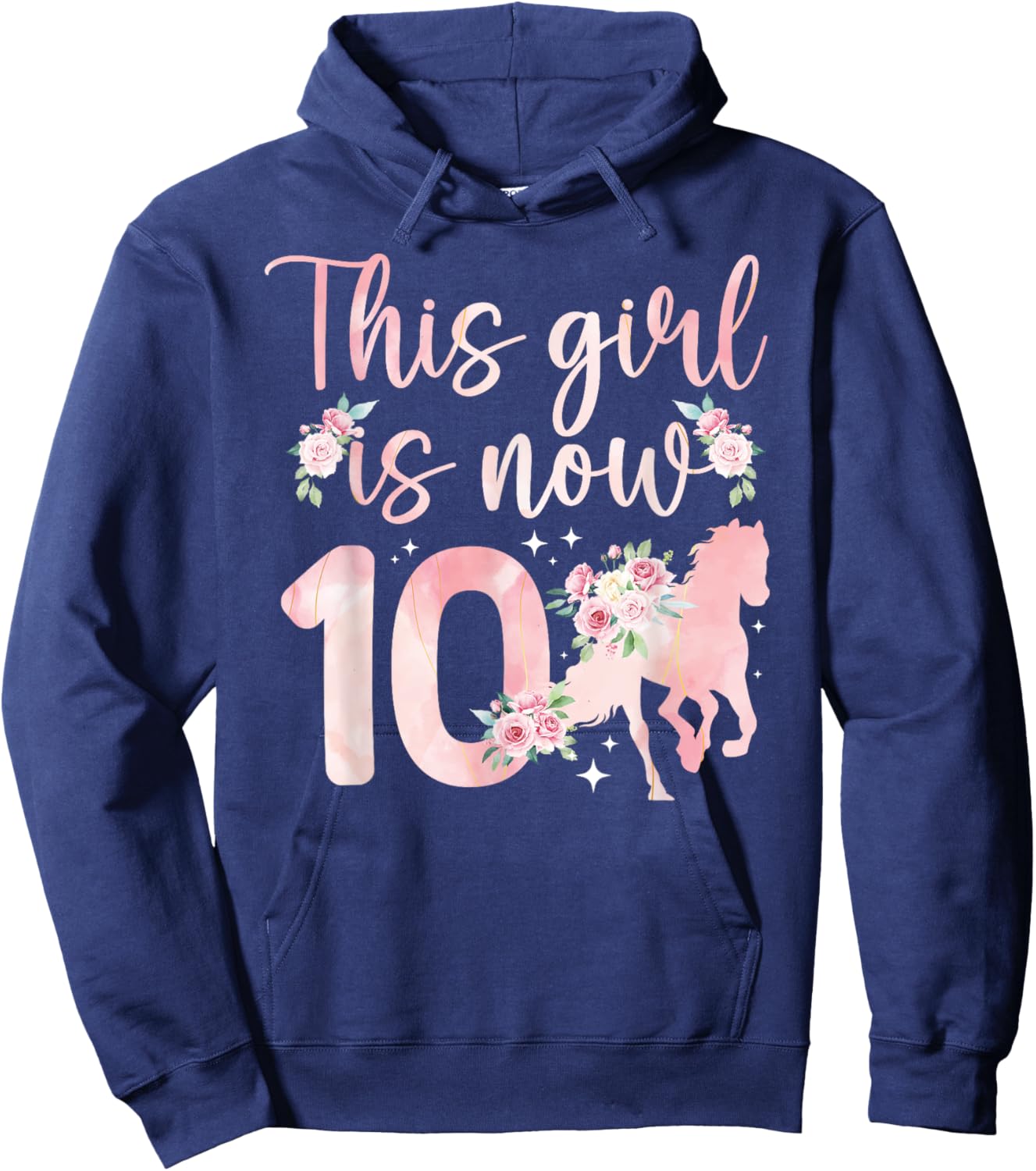 10th Horse Birthday 10 Year Old Girl Horses Birthday Hoodie - Hoodie | Navy