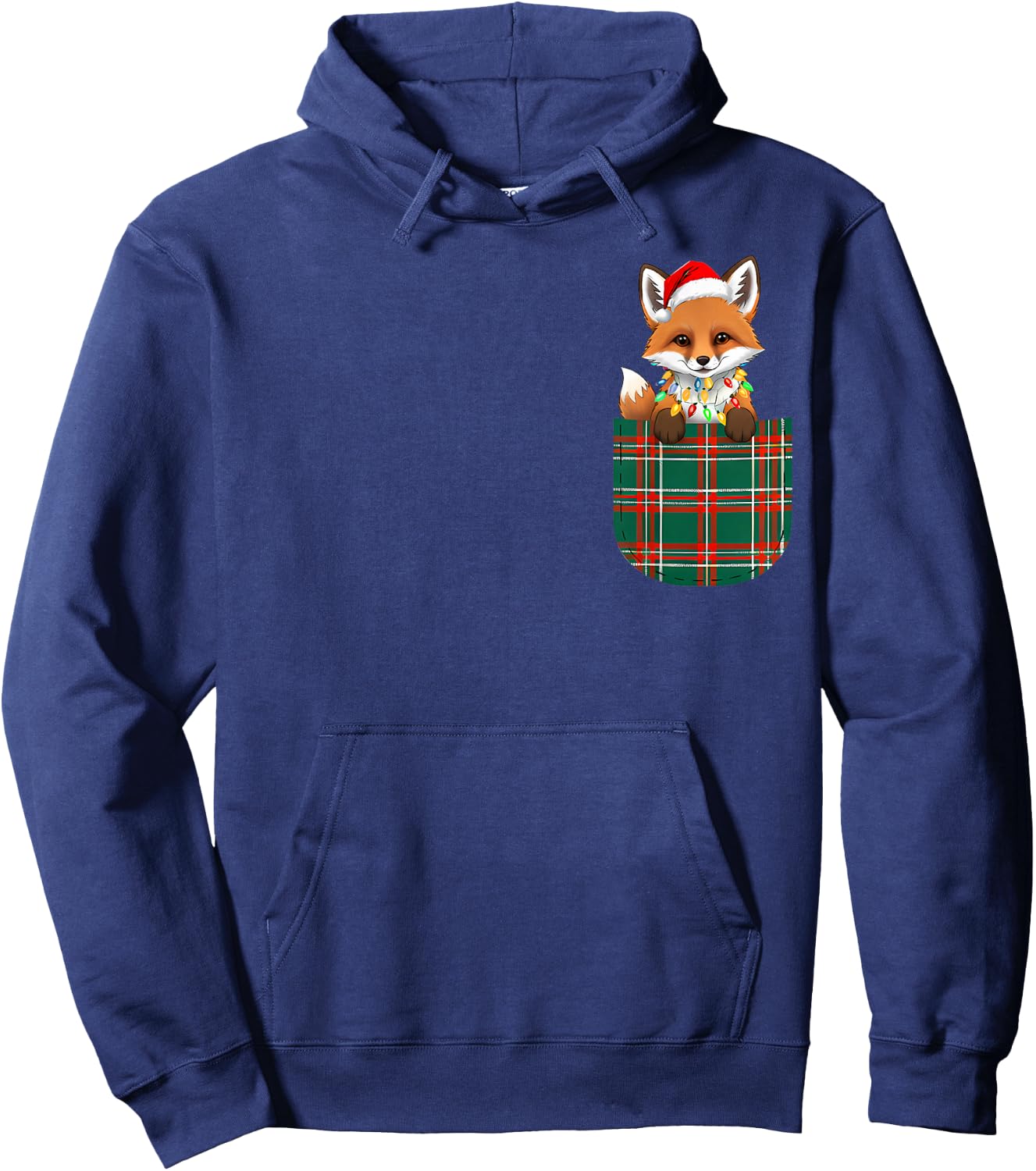 Fox Buffalo Plaid Green Red White Pocket Christmas Men Women Hoodie - Hoodie | Navy