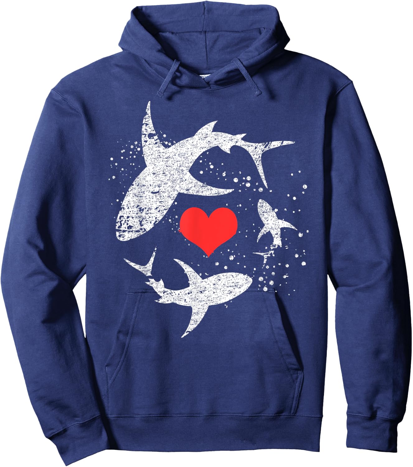 Vintage Shark Silhouette Hammerhead Shark Tiger Shark Heart Hoodie - Hoodie | Navy