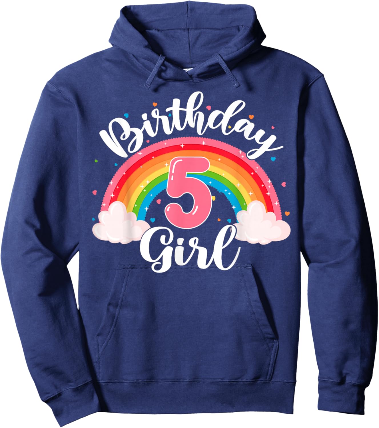 Birthday Girl 5 Years Old Rainbow Theme 5th Birthday Party Hoodie - Hoodie | Navy