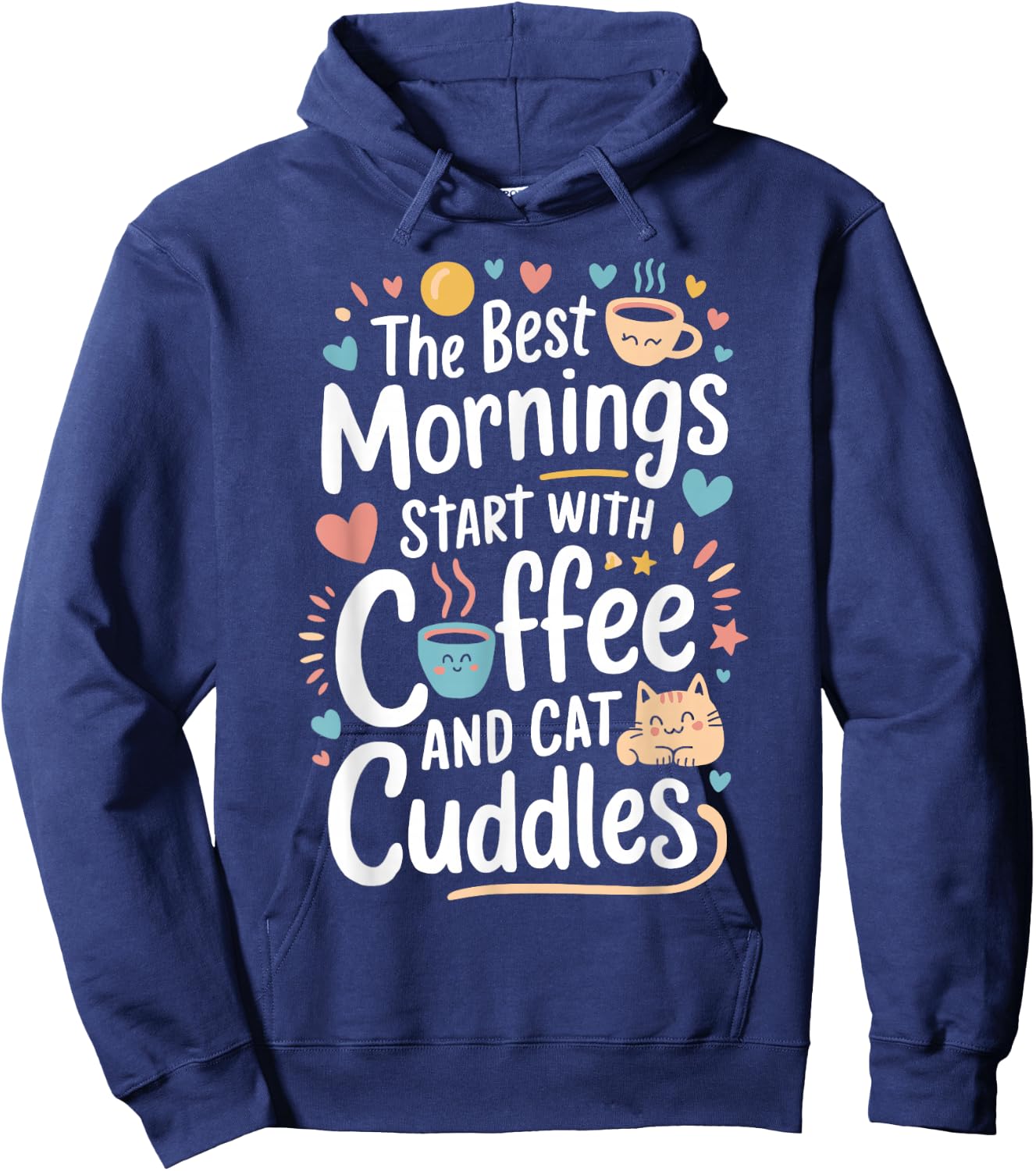Cute Coffee & Cat Cuddles Funny Cat Coffee Mug Cat Lover Hoodie - Hoodie | Navy