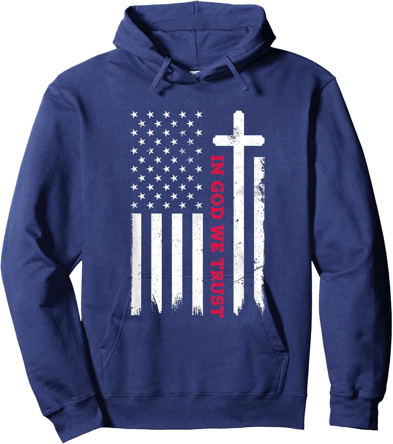In God We Trust with Patriotic Vintage American Flag Hoodie - Hoodie | Navy