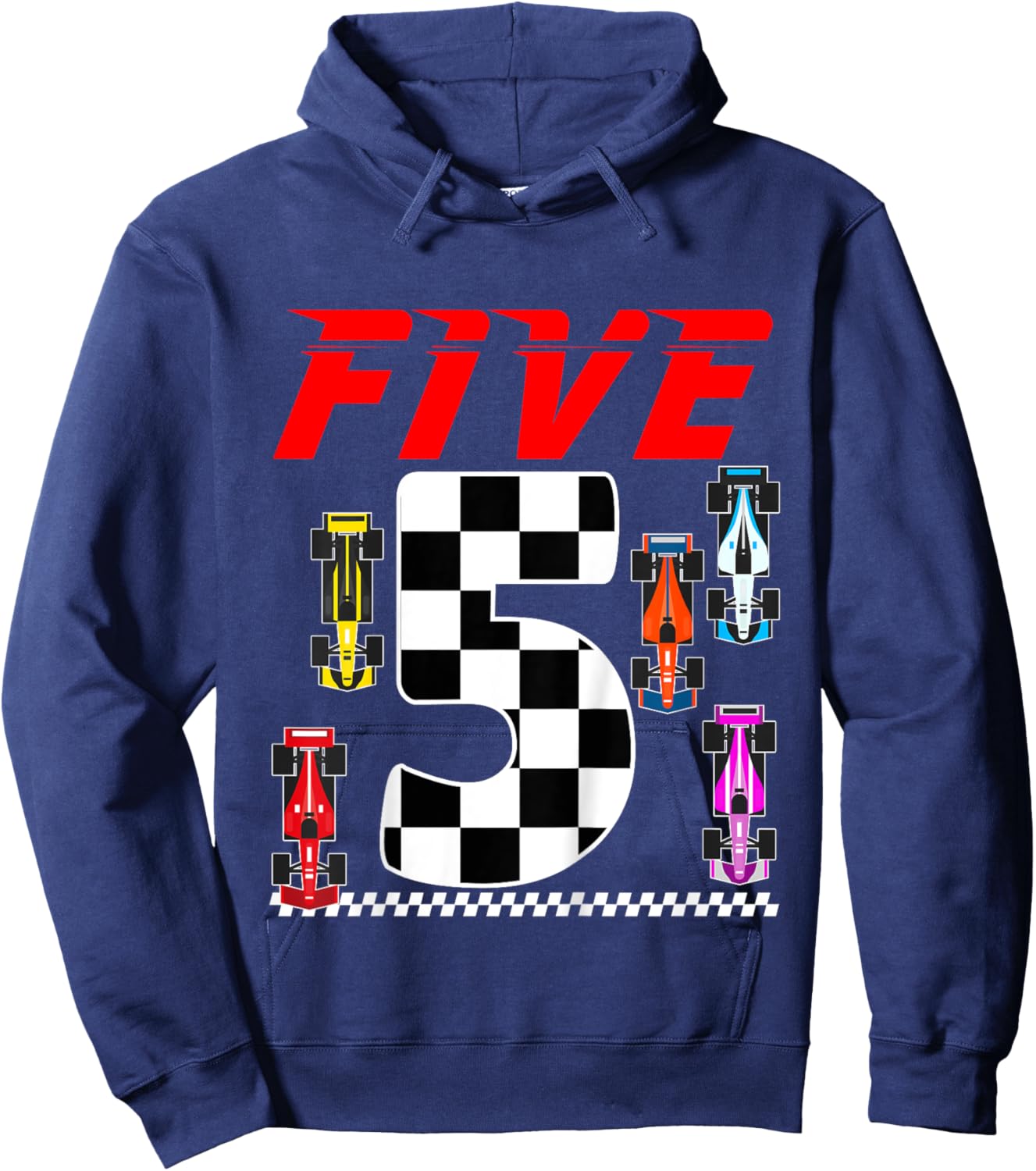 Kids Race Car Party 5 Five Year Old 5th Birthday Car Racing Theme Hoodie - Hoodie | Navy