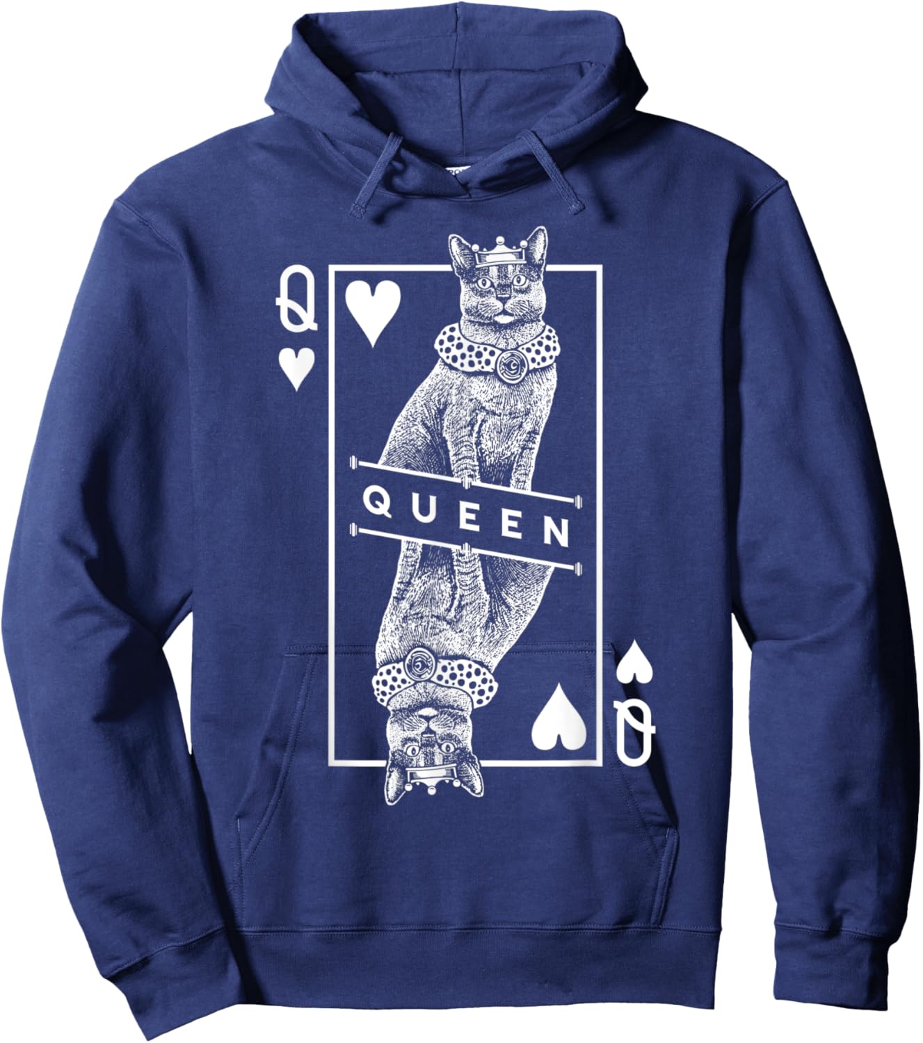 Russian Blue Cat Lover Queen Of Hearts Funny Pop Art Hoodie - Hoodie | Navy