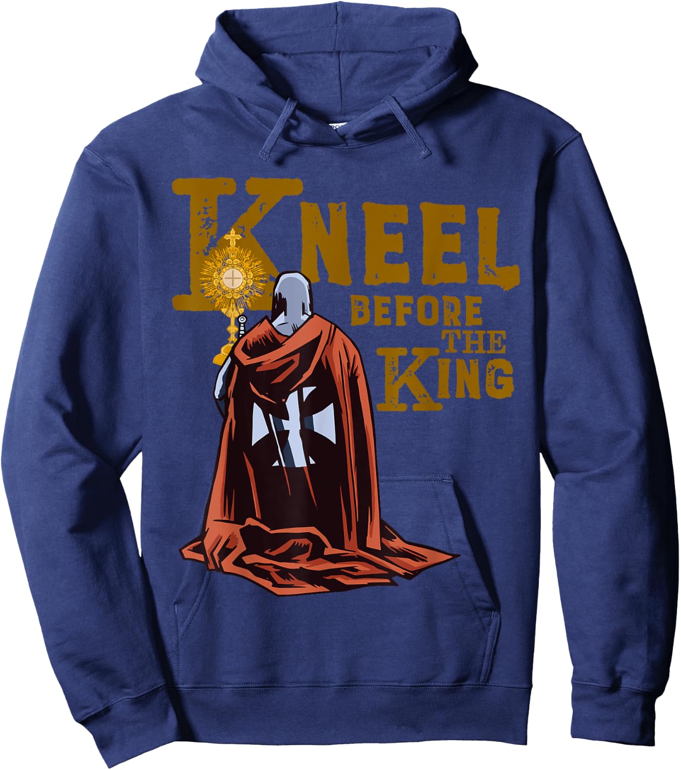 Kneel for the Cross King Eucharistic Traditional Latin Mass Hoodie - Hoodie | Navy