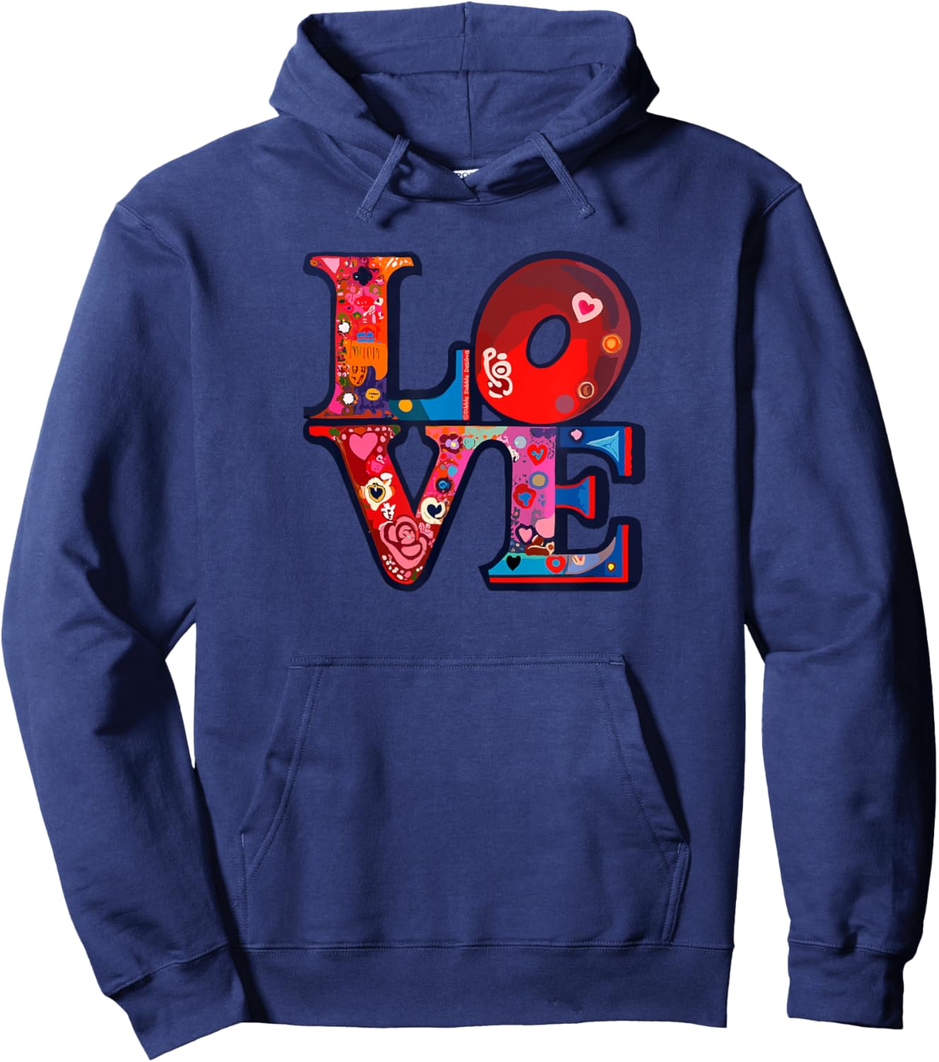 Retro Hippie Style 60s 70s Artistic Stacked Letters LOVE Hoodie - Hoodie | Navy
