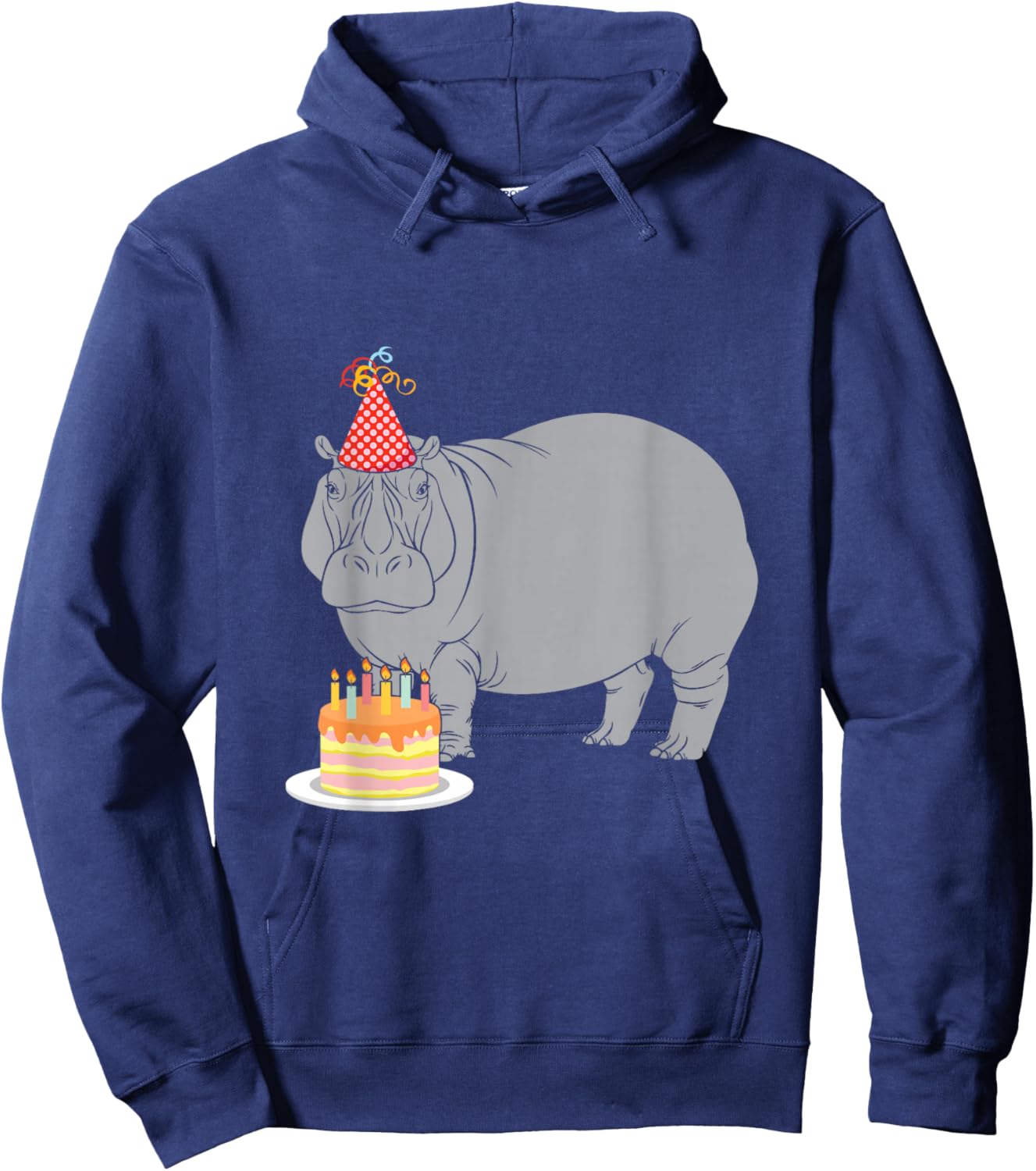 Happy Birthday Hippo Zoo Animal Lover Party Hat Cake Candles Hoodie - Hoodie | Navy