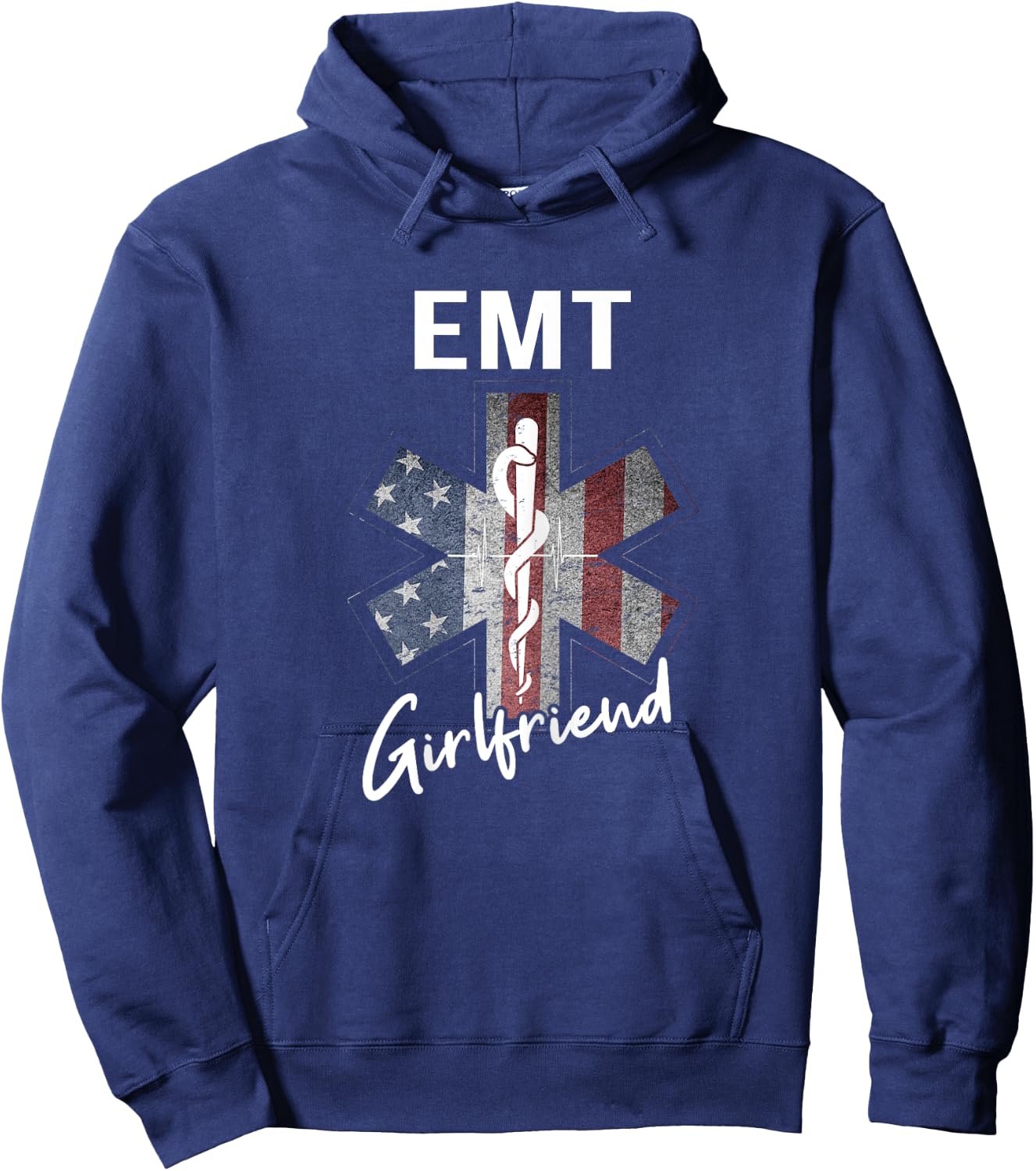 EMT Girlfriend Shirt American Flag USA EMT Girlfriend Gift Hoodie - Hoodie | Navy