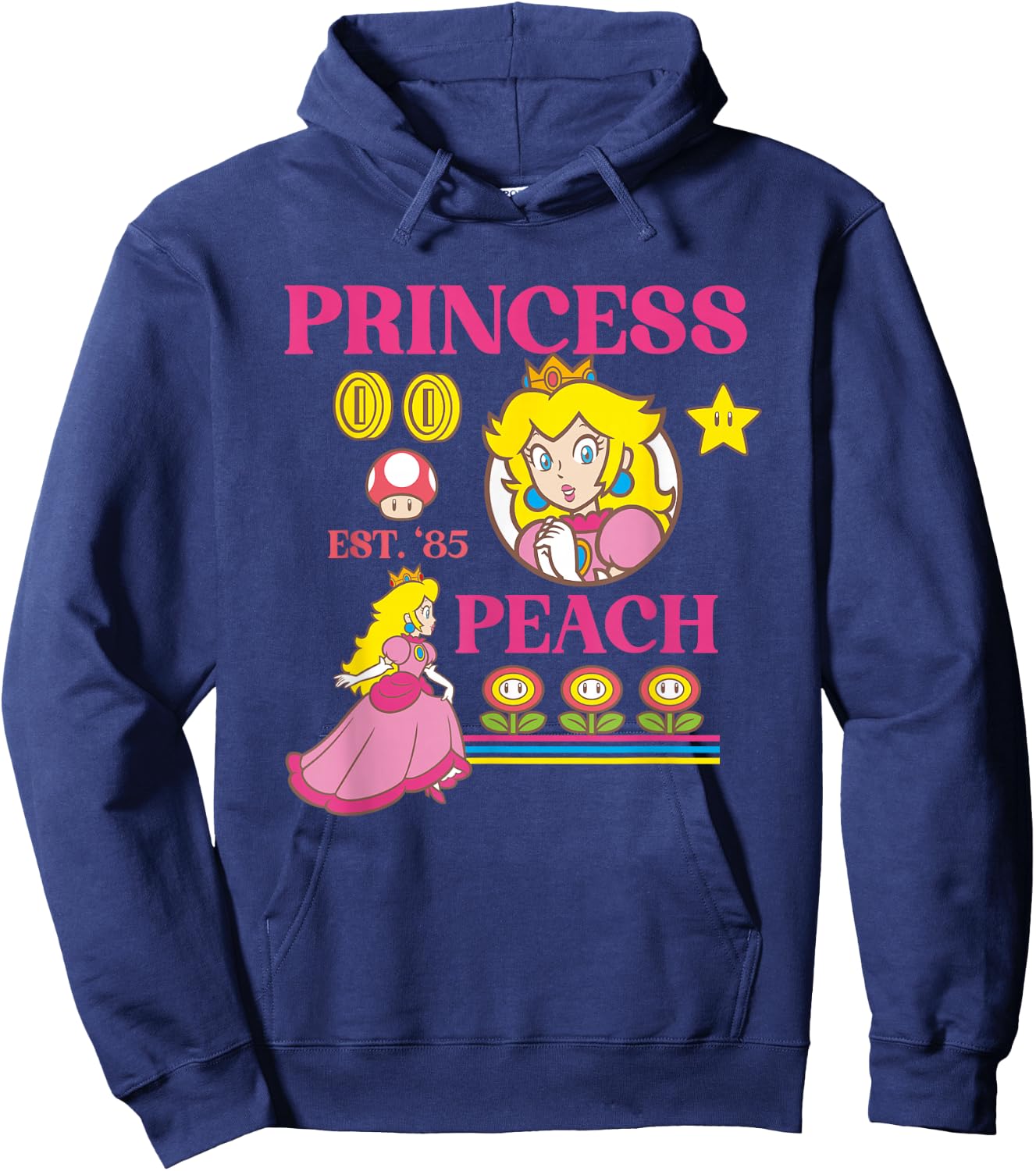 Super Mario Bros Fire Flower Princess Peach Power Up Hoodie - Hoodie | Navy