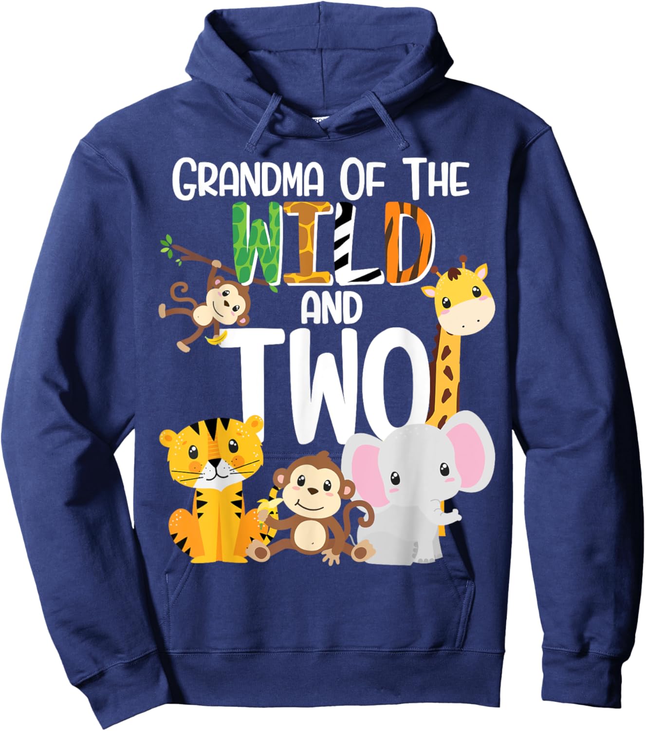 Grandma of the Wild and Two Zoo Theme Birthday Safari Jungle Hoodie - Hoodie | Navy