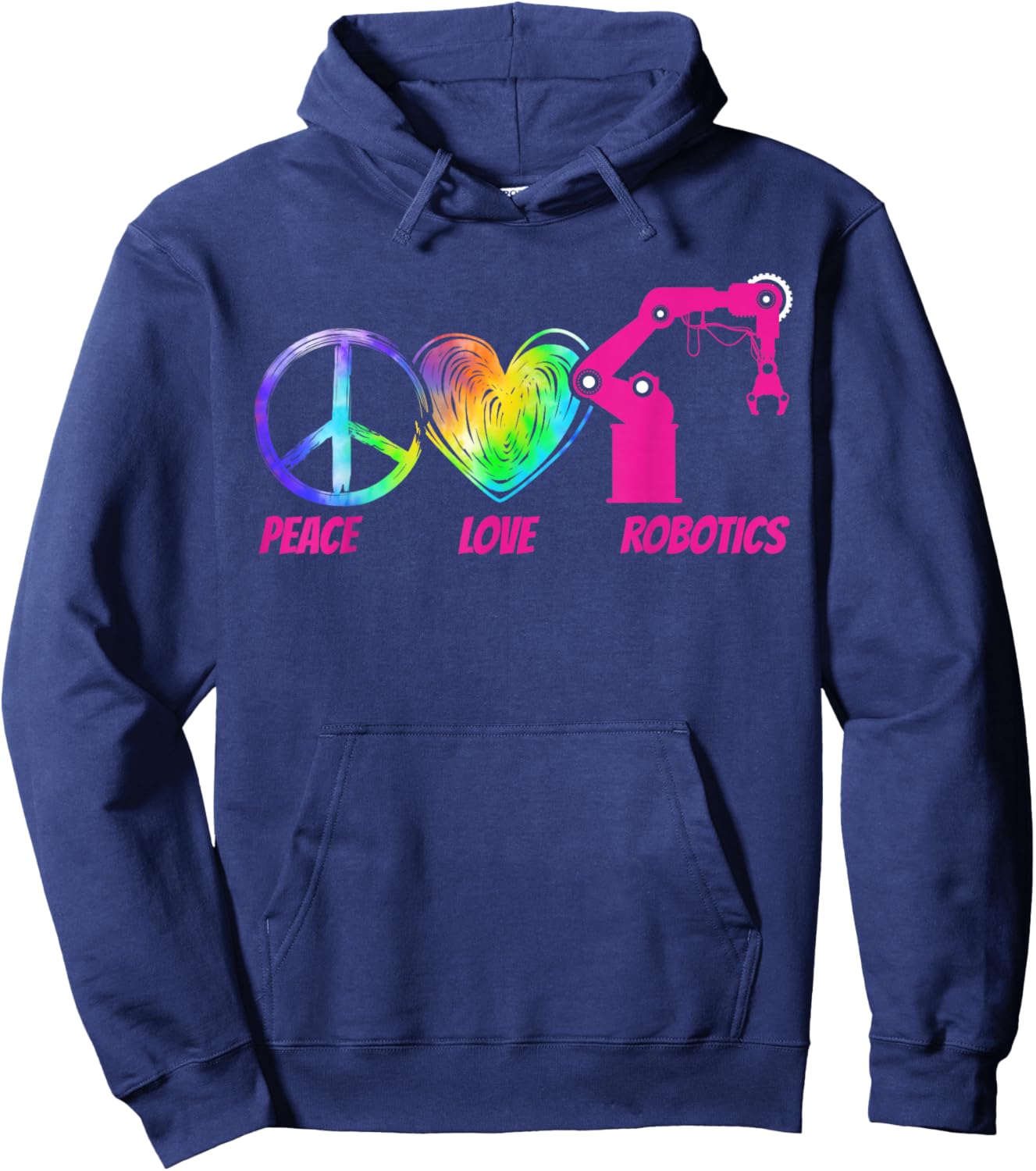 Robot Robotics Engineer Tie Dye Female Girl Peace Love Hoodie - Hoodie | Navy
