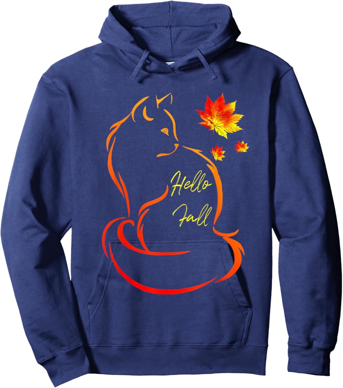 Hello Fall Cat Shirt Cat Autumn Leaves Kitten Lover Women Kids Hoodie - Hoodie | Navy