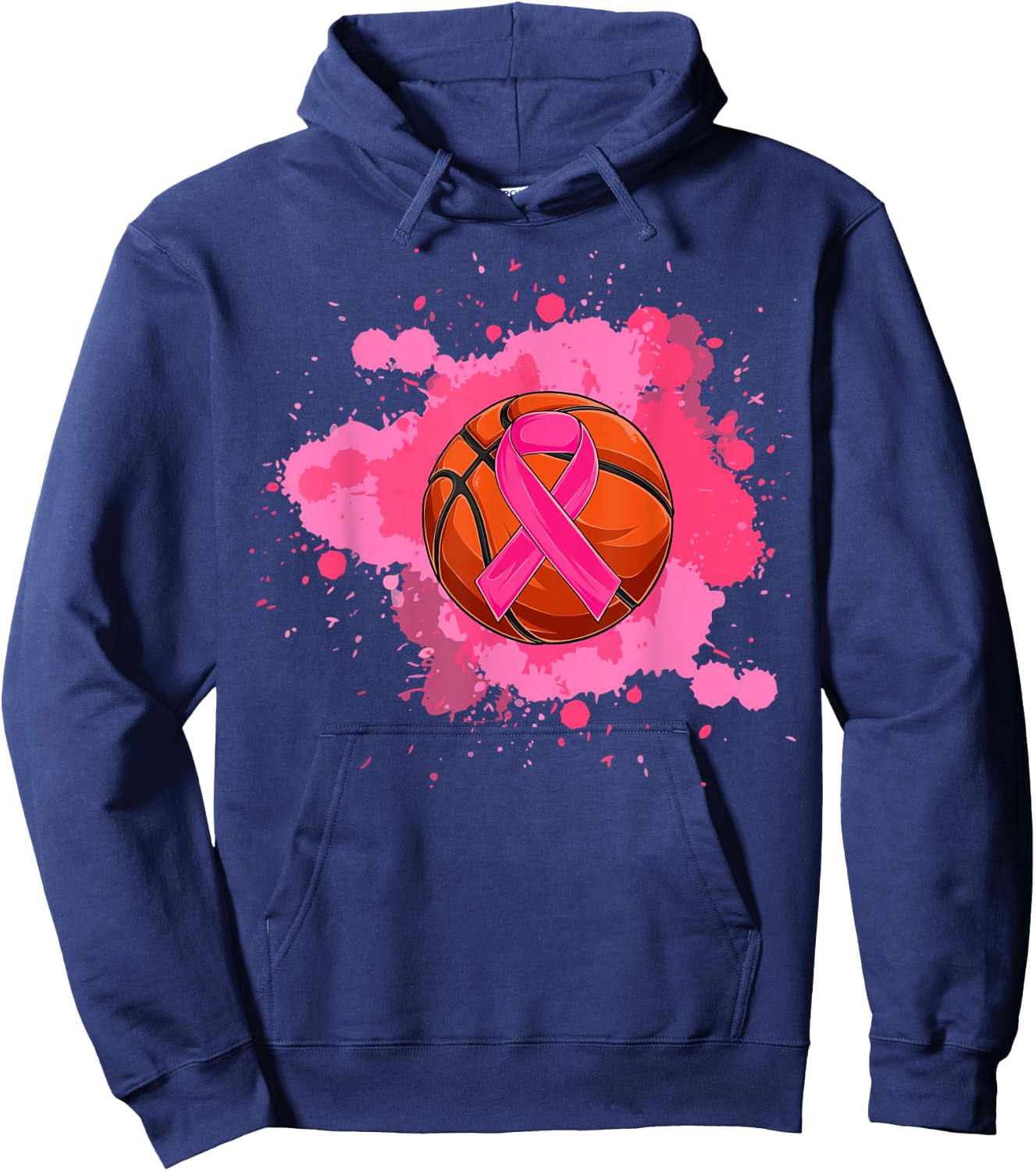 Pink Ribbon Basketball Breast Cancer Awareness Hoodie - Hoodie | Navy