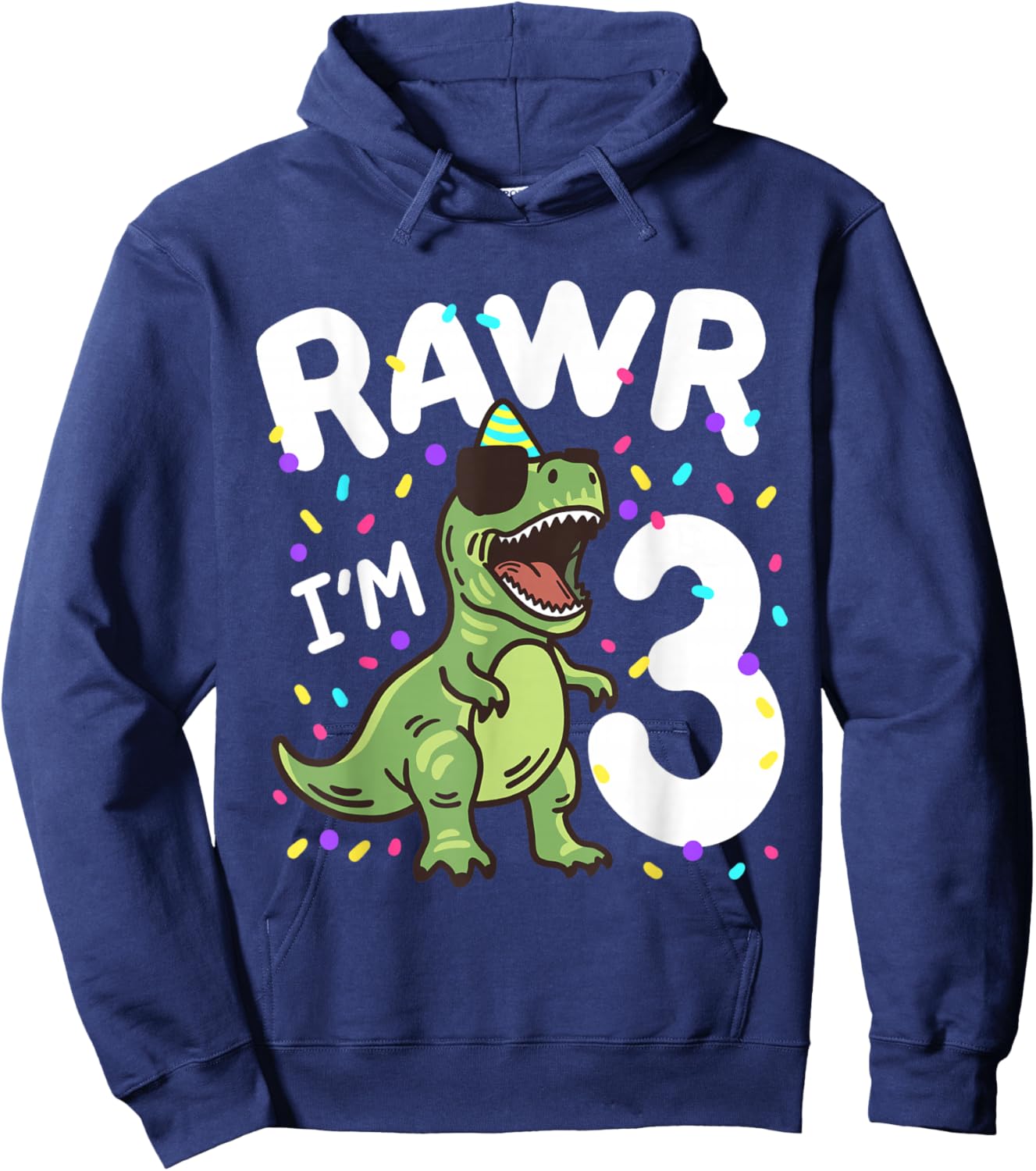 Three Rawr I'm 3 Years Old T Rex Dinosaur 3rd Birthday Boys Hoodie - Hoodie | Navy