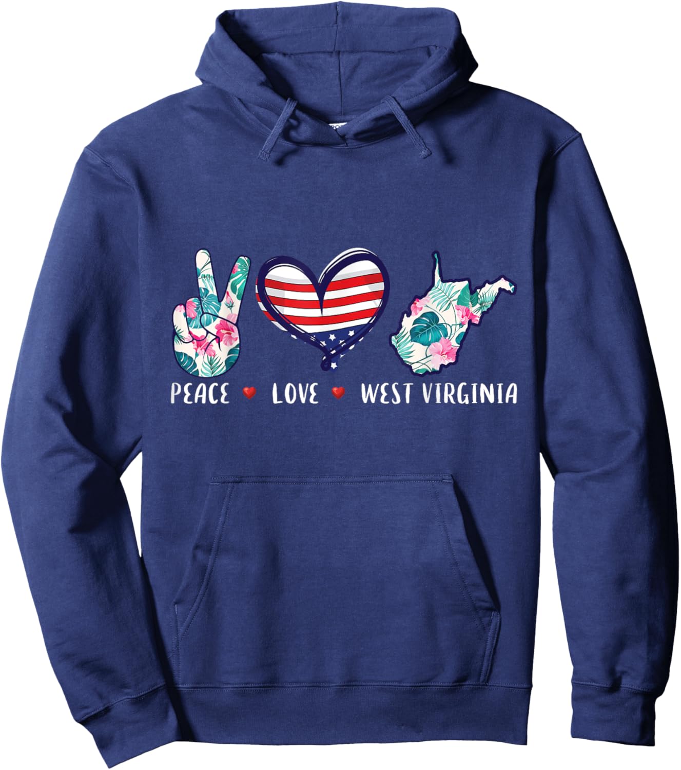 Peace love West Virginia flag grown Souvenirs women Hoodie - Hoodie | Navy