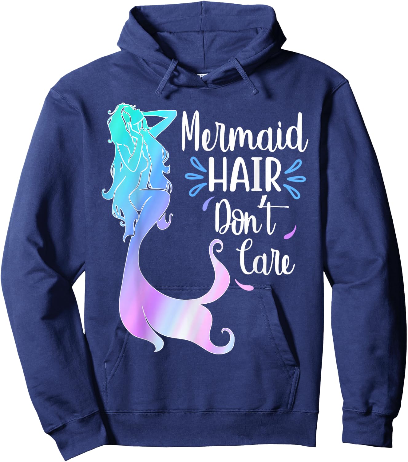 Mermaid Hair Don't Care Watercolor Mermaid Lovers Swim Hair Hoodie - Hoodie | Navy