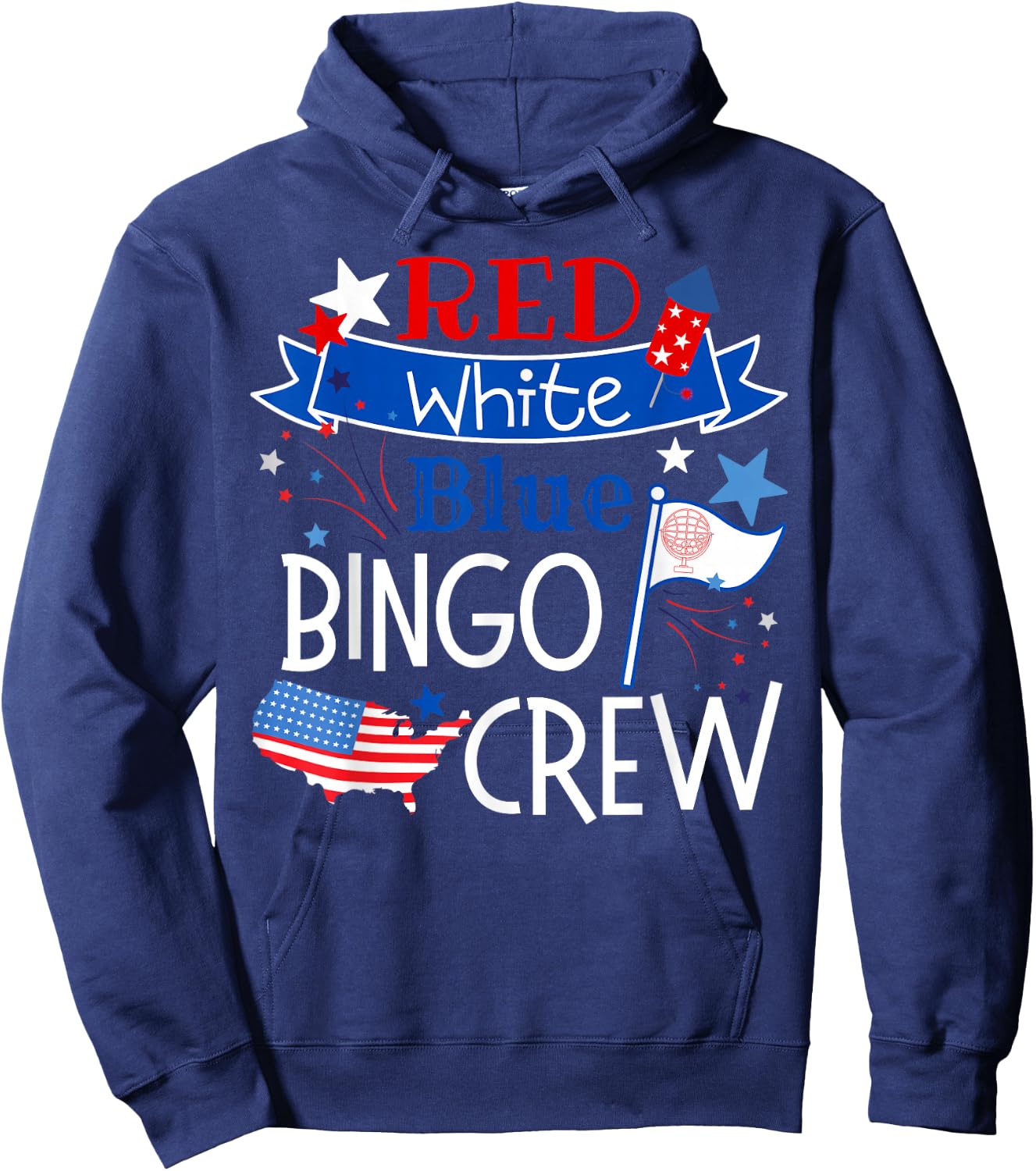Bingo Crew Red White Blue American Patriotic Fourth of July Hoodie - Hoodie | Navy