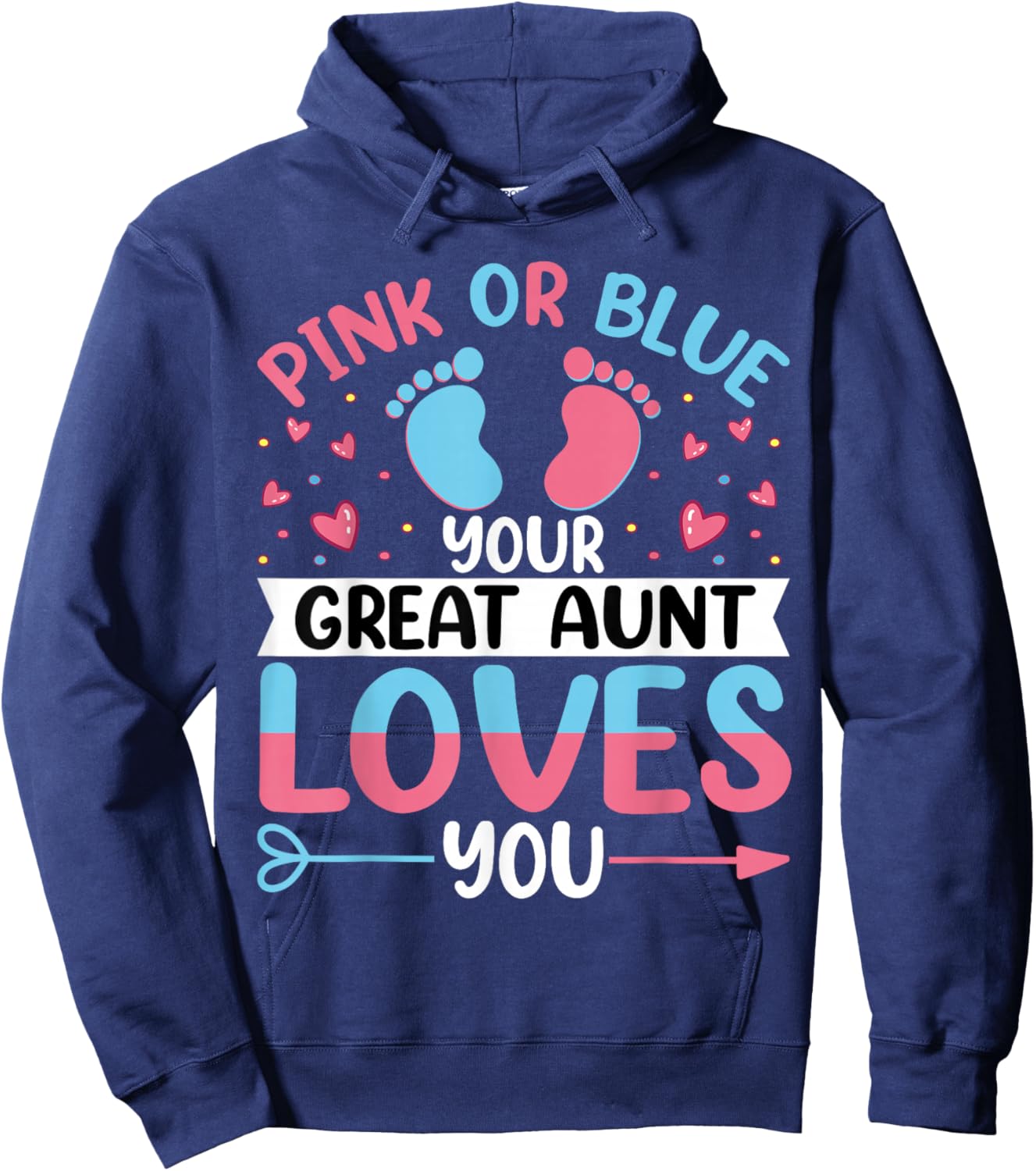 Pink or Blue Great Auntie Loves You - Funny Gender Reveal Hoodie - Hoodie | Navy