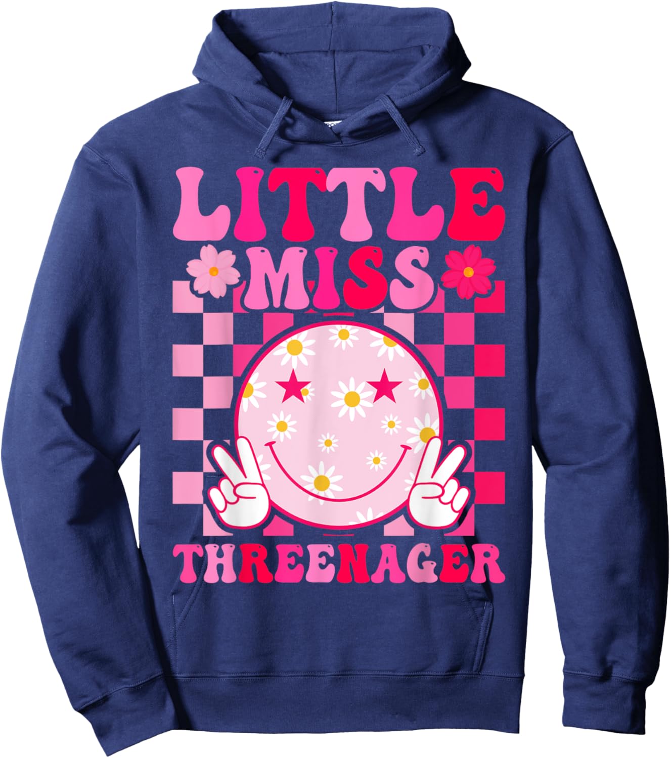 Little Miss Threenager 3rd Birthday Girl Outfit Retro Flower Hoodie - Hoodie | Navy