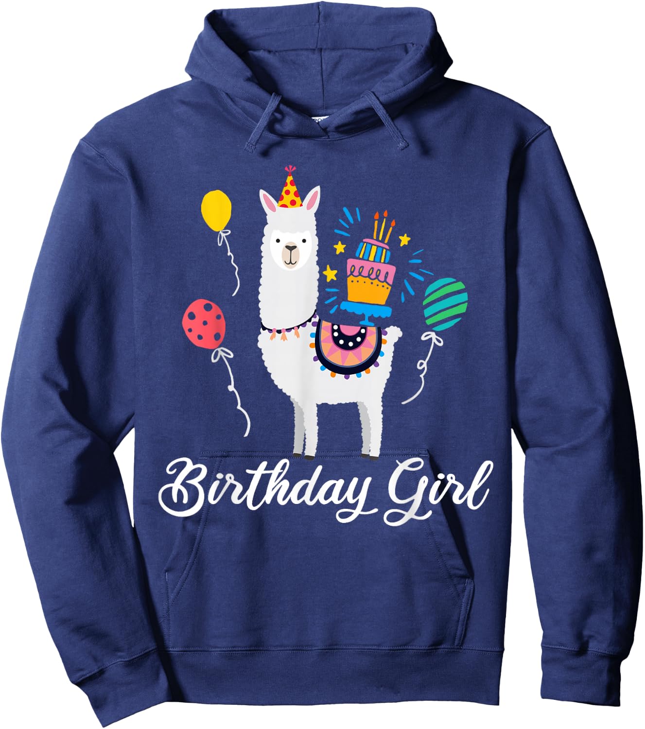 Cute Birthday Llama Girl T Shirt Alpaca Animal Kids Gift Hoodie - Hoodie | Navy