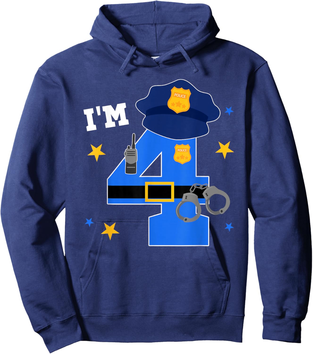 4th Birthday Police Theme 4 Year Old Birthday Police Officer Hoodie - Hoodie | Navy