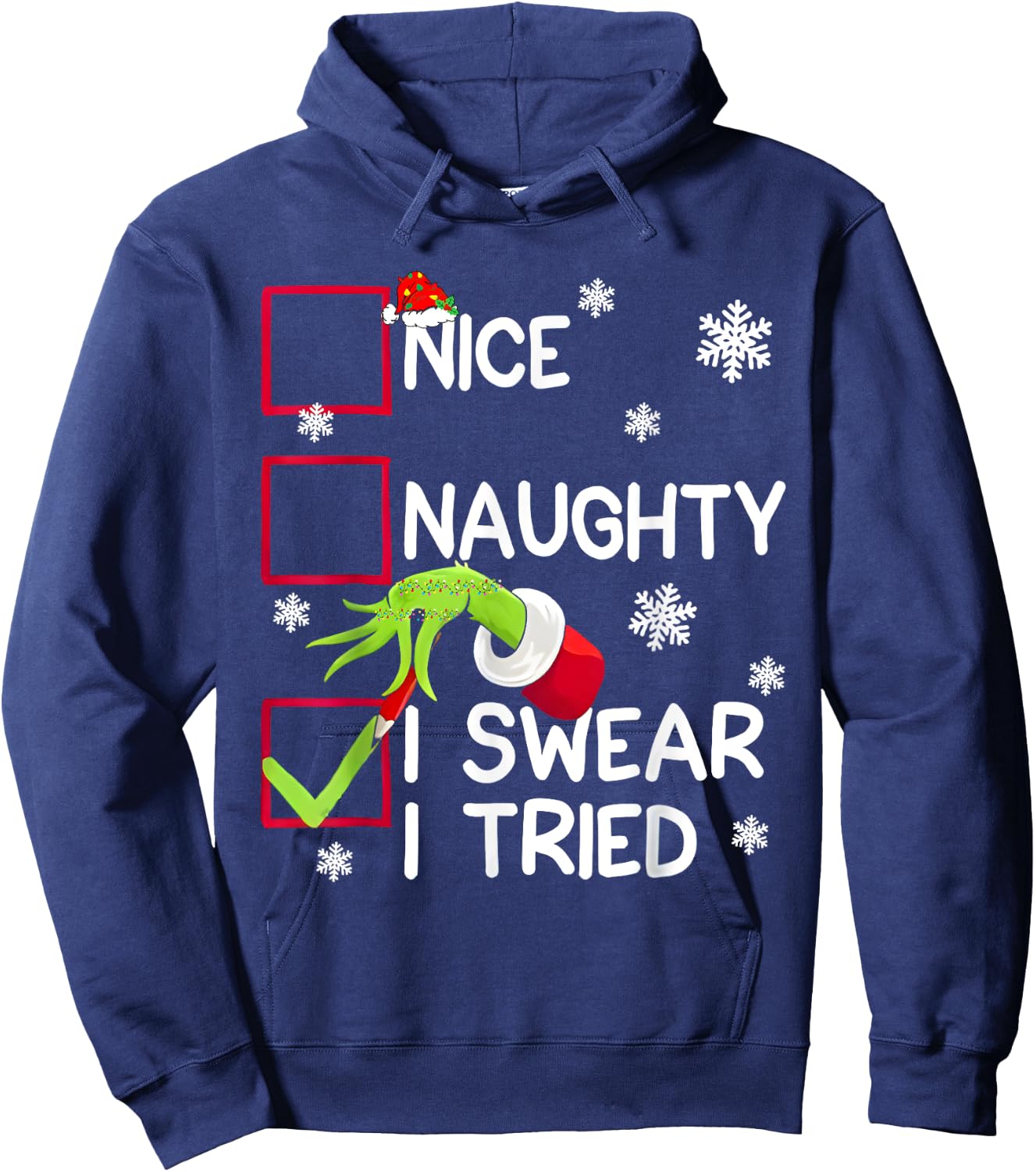 Groovy Naughty I Swear I Tried Christmas Xmas Men Women Kids Hoodie - Hoodie | Navy