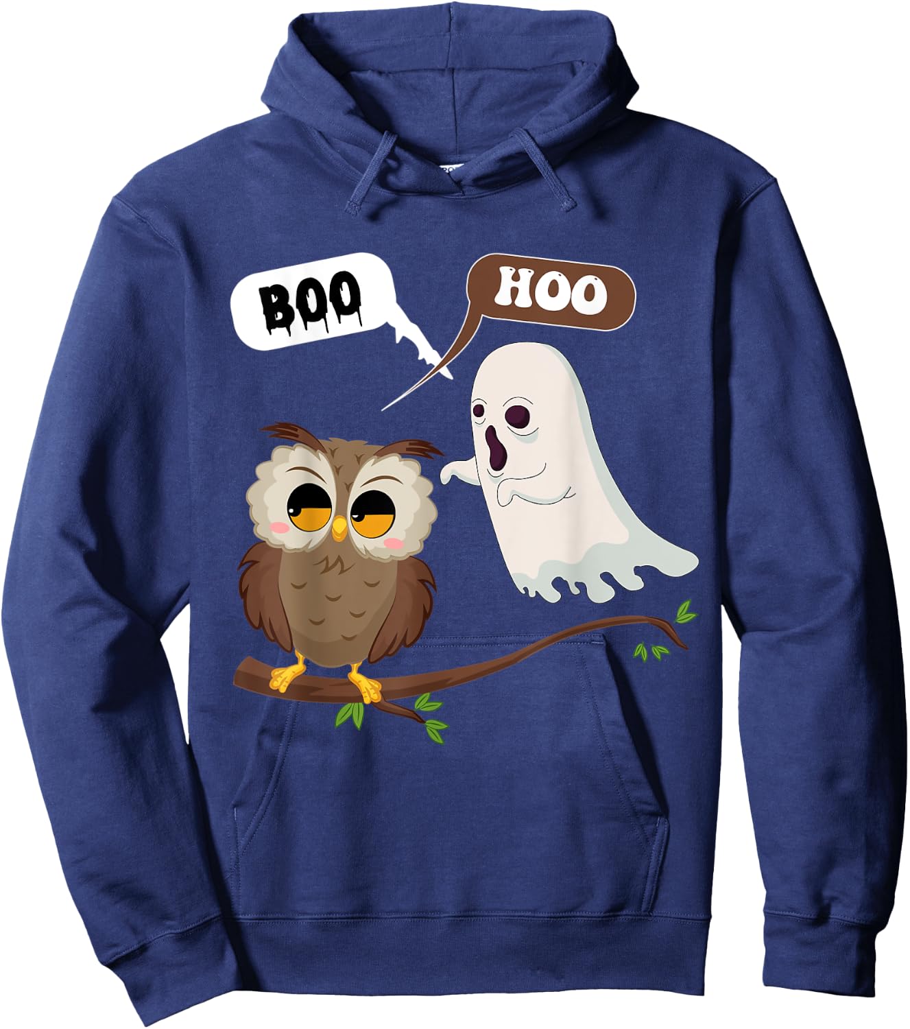 Funny Halloween Ghosts And Owl Saying Boo Hoo, Spooky Season Hoodie - Hoodie | Navy