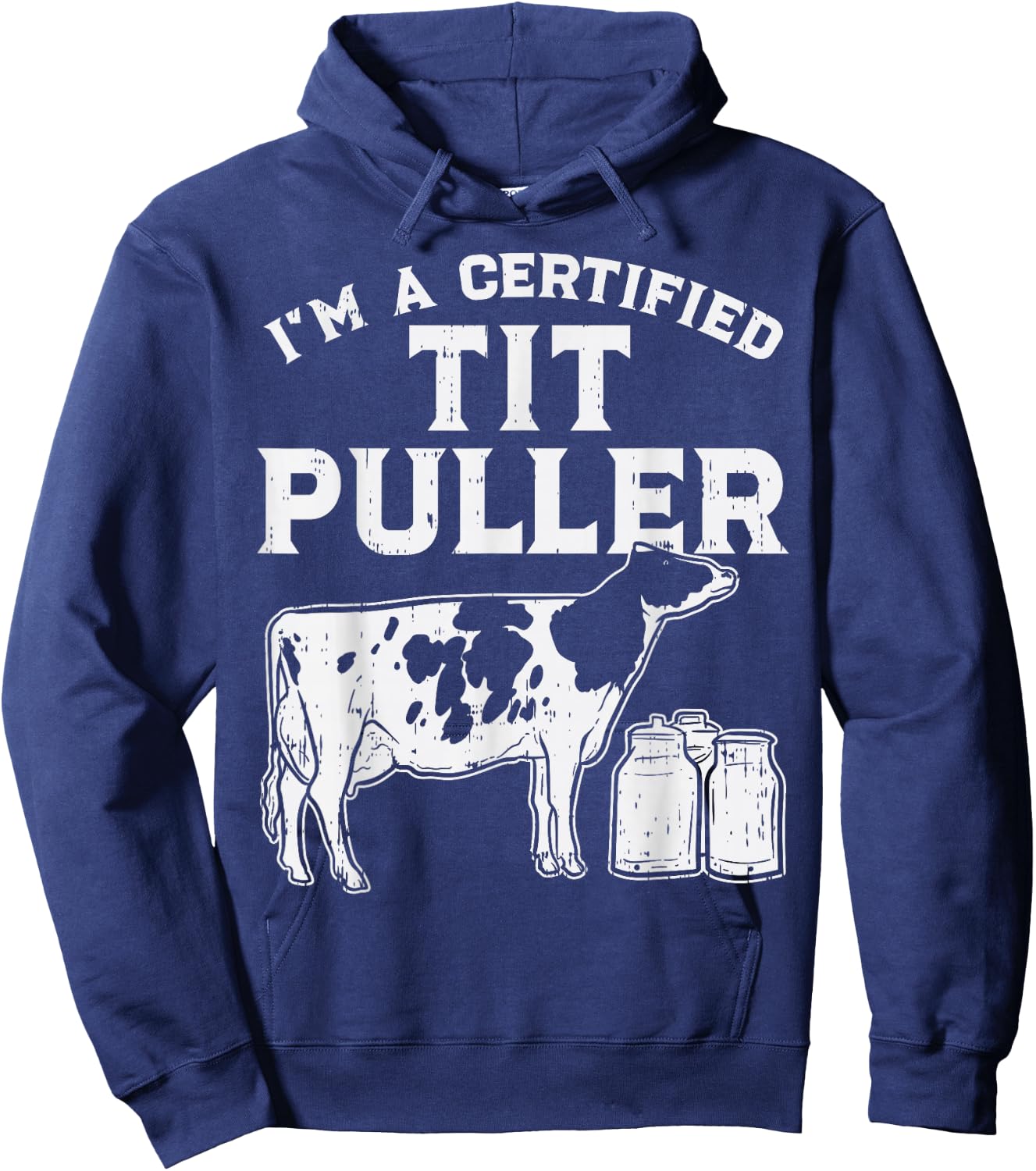 Certified Tit Puller Cow Farming Farm Animal Farmer Gift Hoodie - Hoodie | Navy