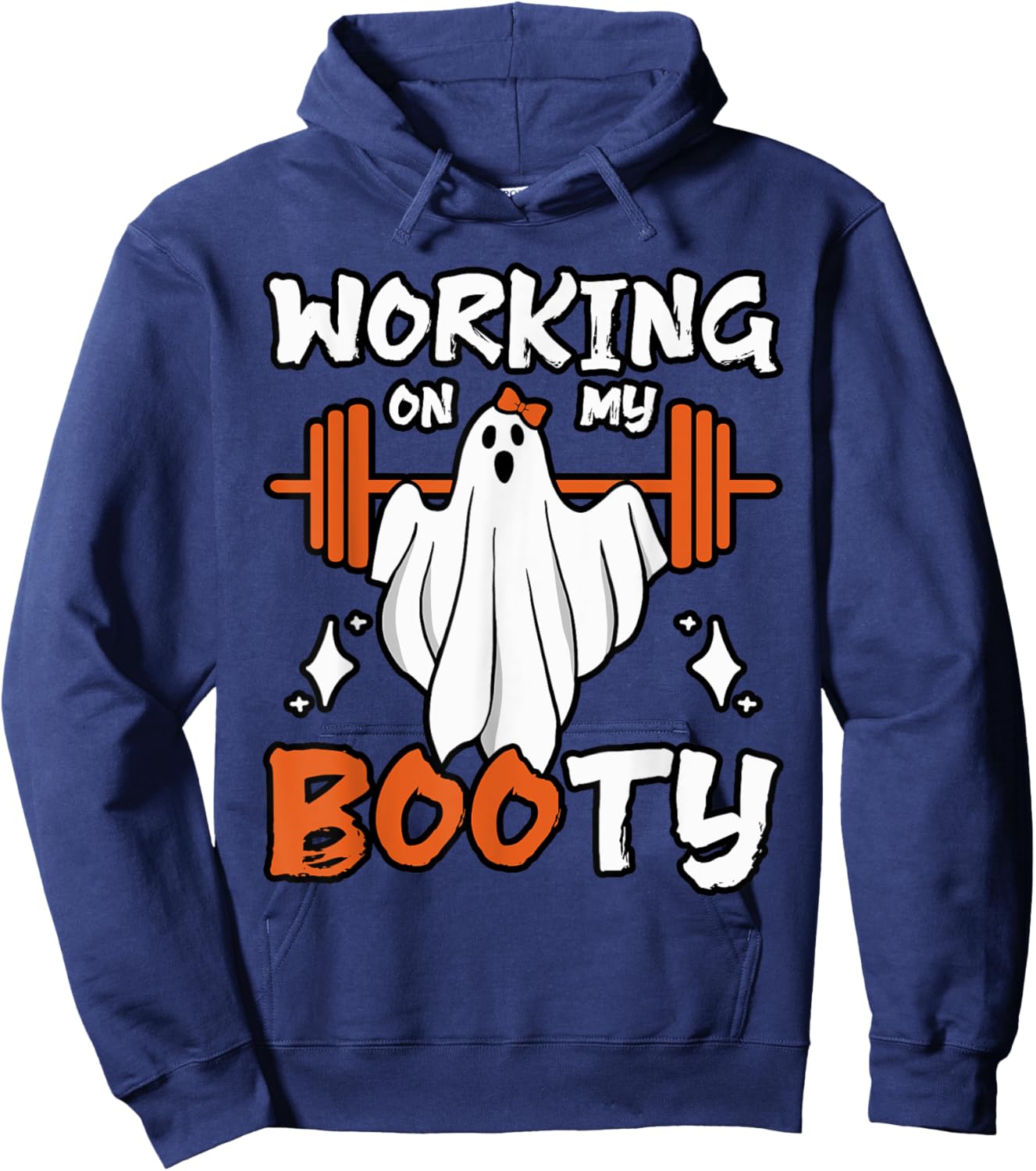 Working On My Booty Ghost Weightlifter Fitness Halloween Hoodie - Hoodie | Navy