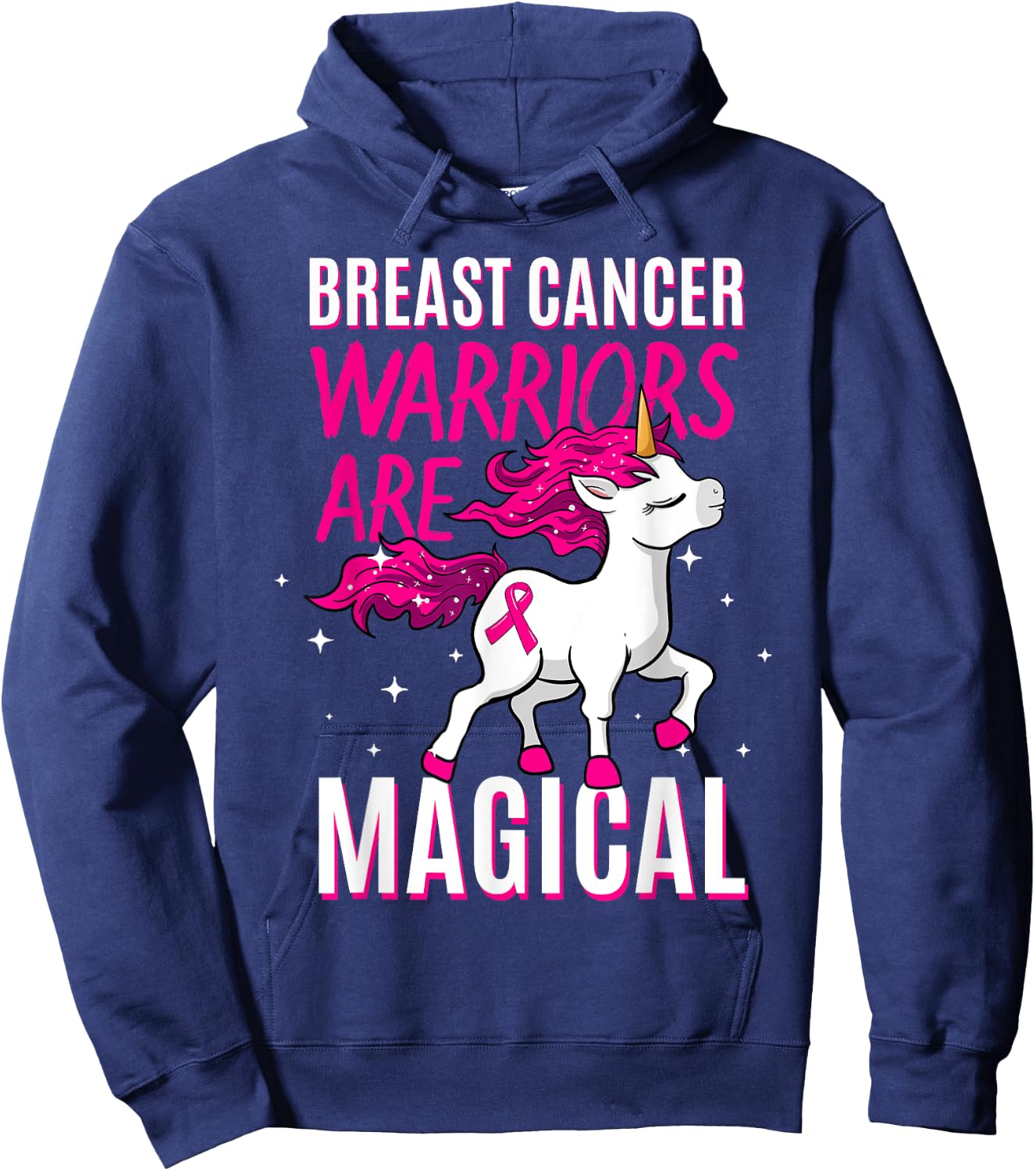 Breast Cancer Warrior Magical Unicorn Pink Ribbon Mammogram Hoodie - Hoodie | Navy