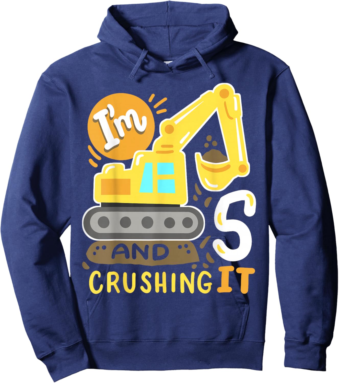 Kids 5th Construction Birthday Party I'm 5 Crushing It Boys Hoodie - Hoodie | Navy