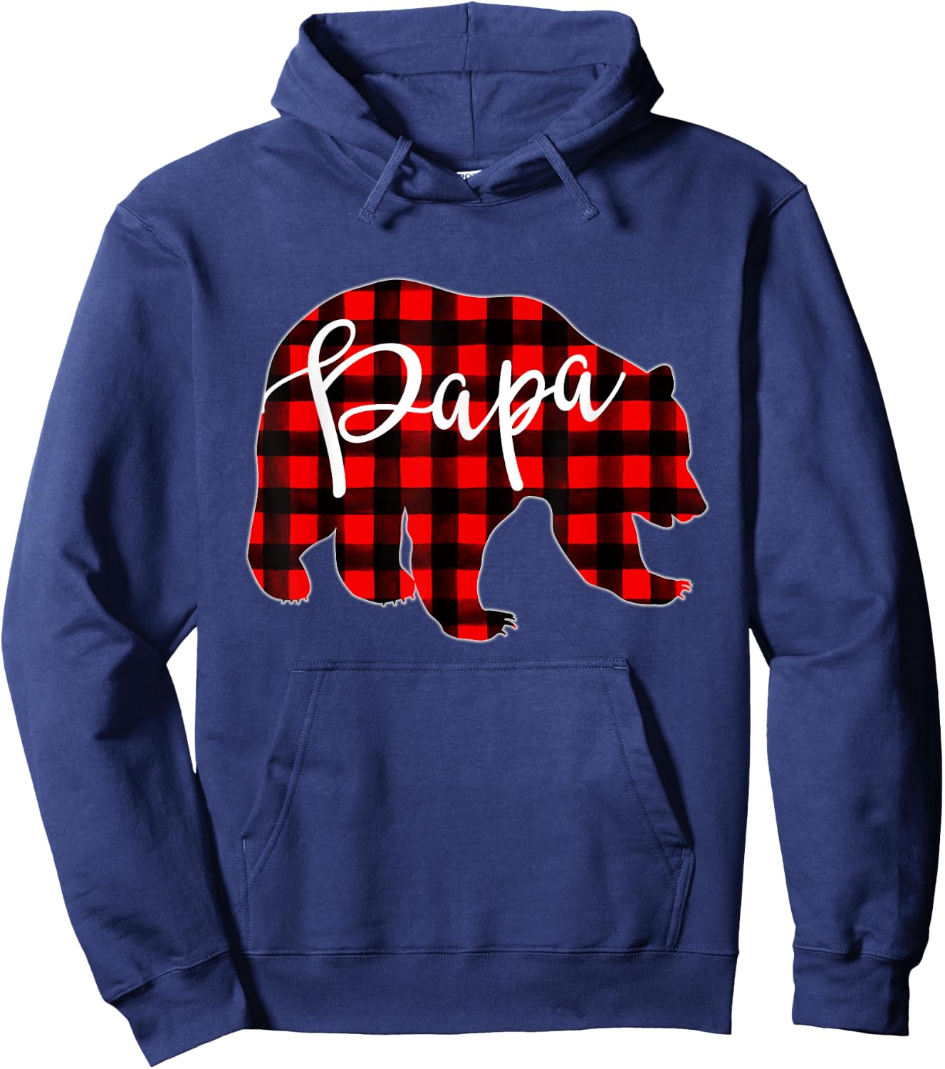 PAPA BEAR | Red Plaid Matching Family Christmas Eve Buffalo Hoodie - Hoodie | Navy
