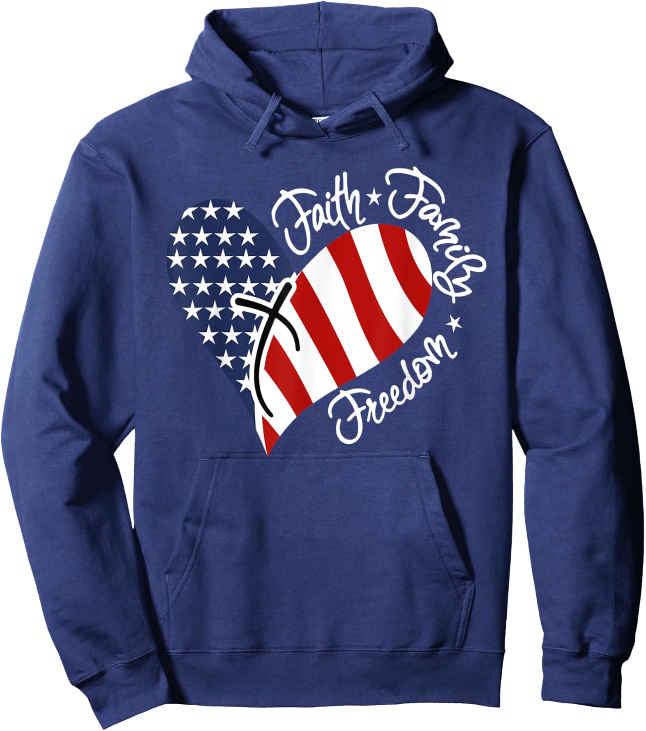 Patriotic Christian Faith Family Freedom Heart American Flag Hoodie - Hoodie | Navy