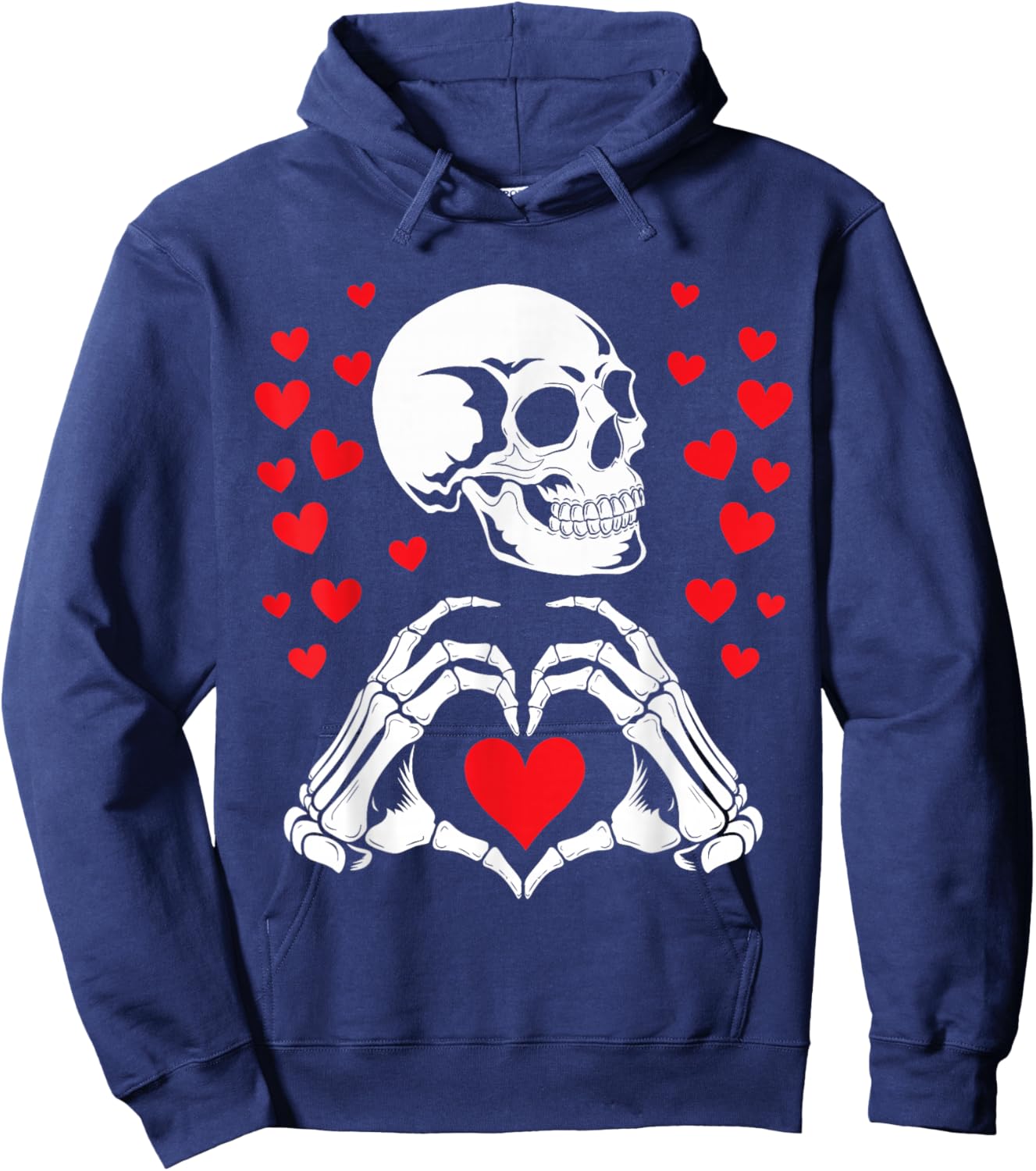 Skeleton Skull Hands Heart Valentines Day Funny Bones Love Hoodie - Hoodie | Navy