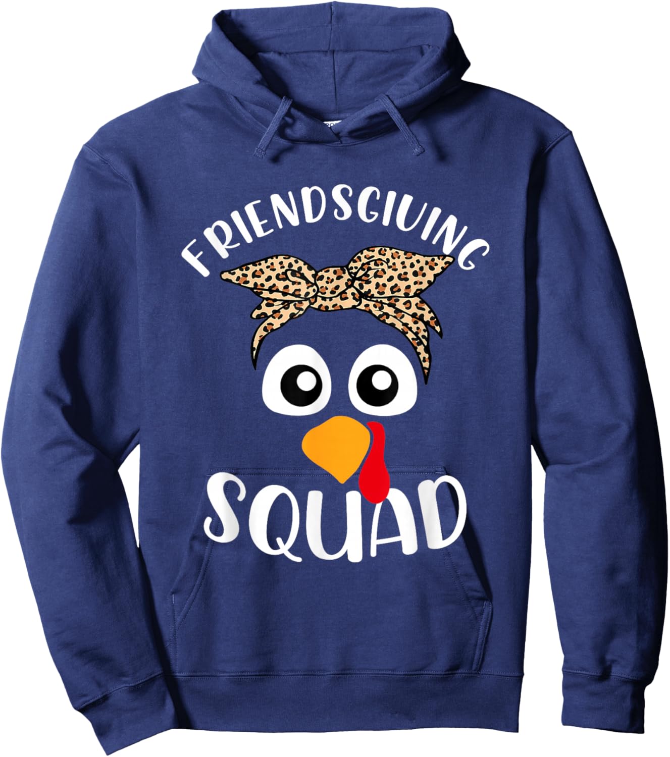 Turkey Face Leopard Headband Thanksgiving Pilgrim Hoodie - Hoodie | Navy