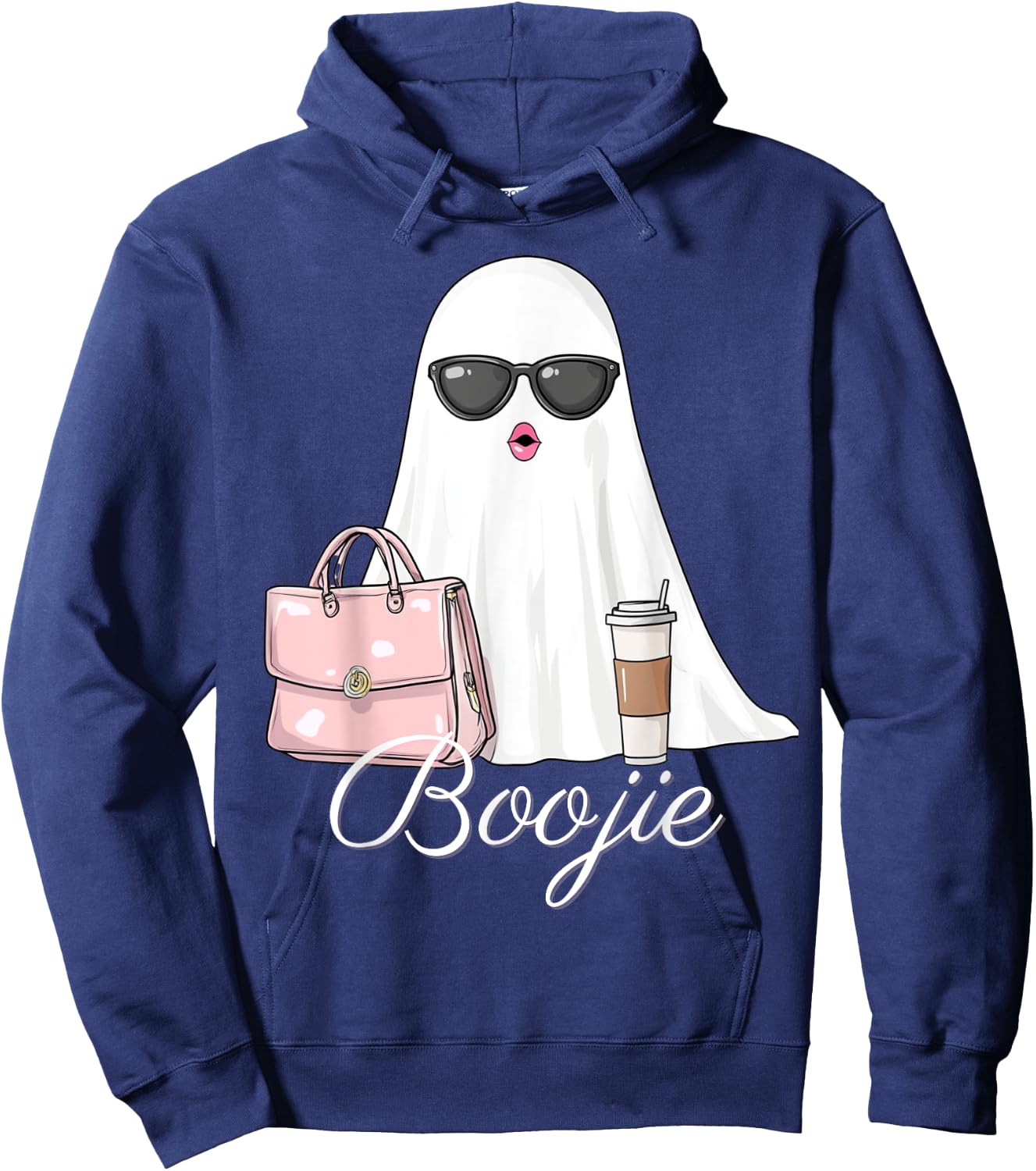 Boujee Boojie Funny Halloween Ghost with Pink Purse Lipstick Hoodie - Hoodie | Navy