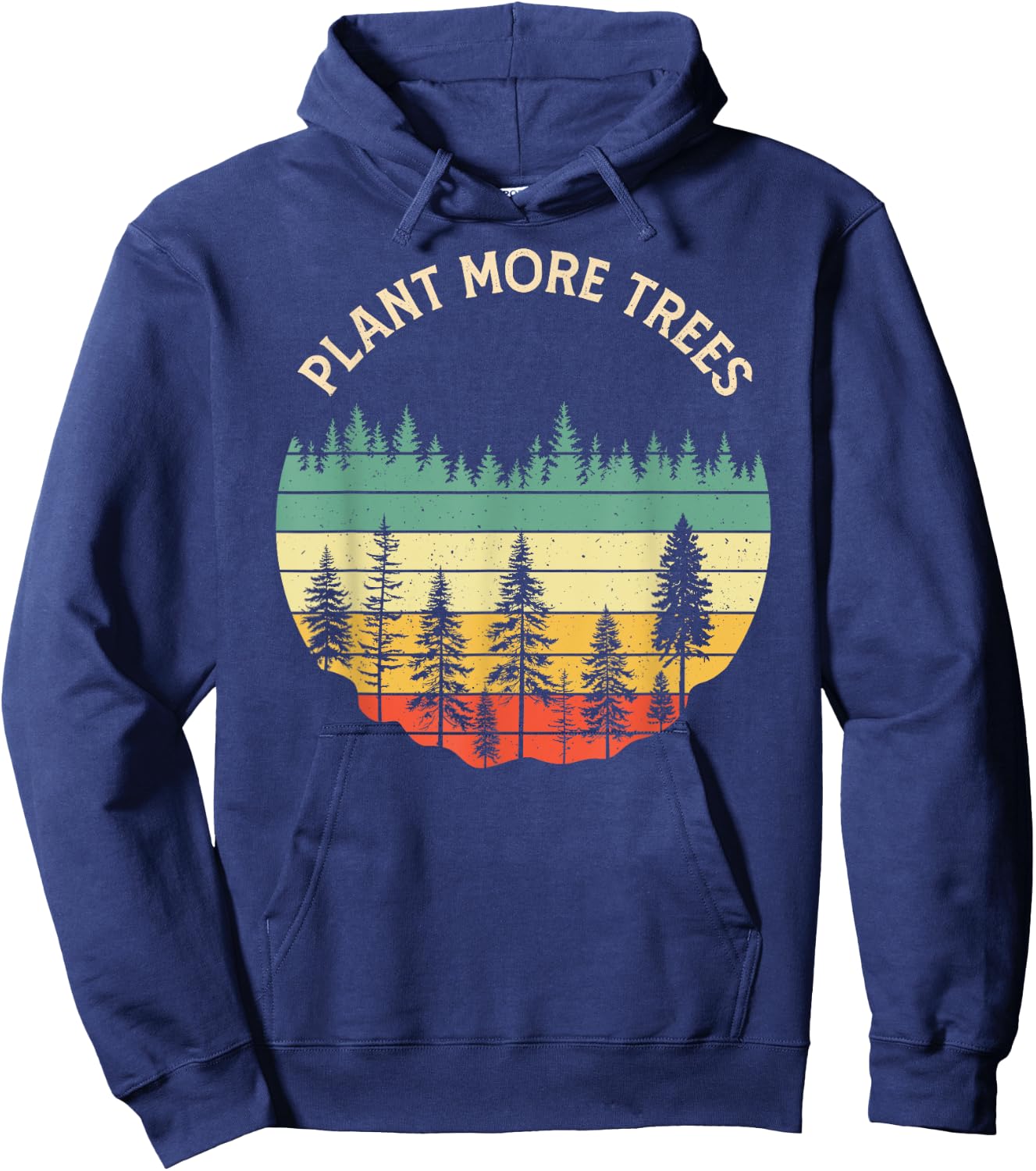 Vintage Retro Style 80s Happy Pine Trees Plant more trees Hoodie - Hoodie | Navy