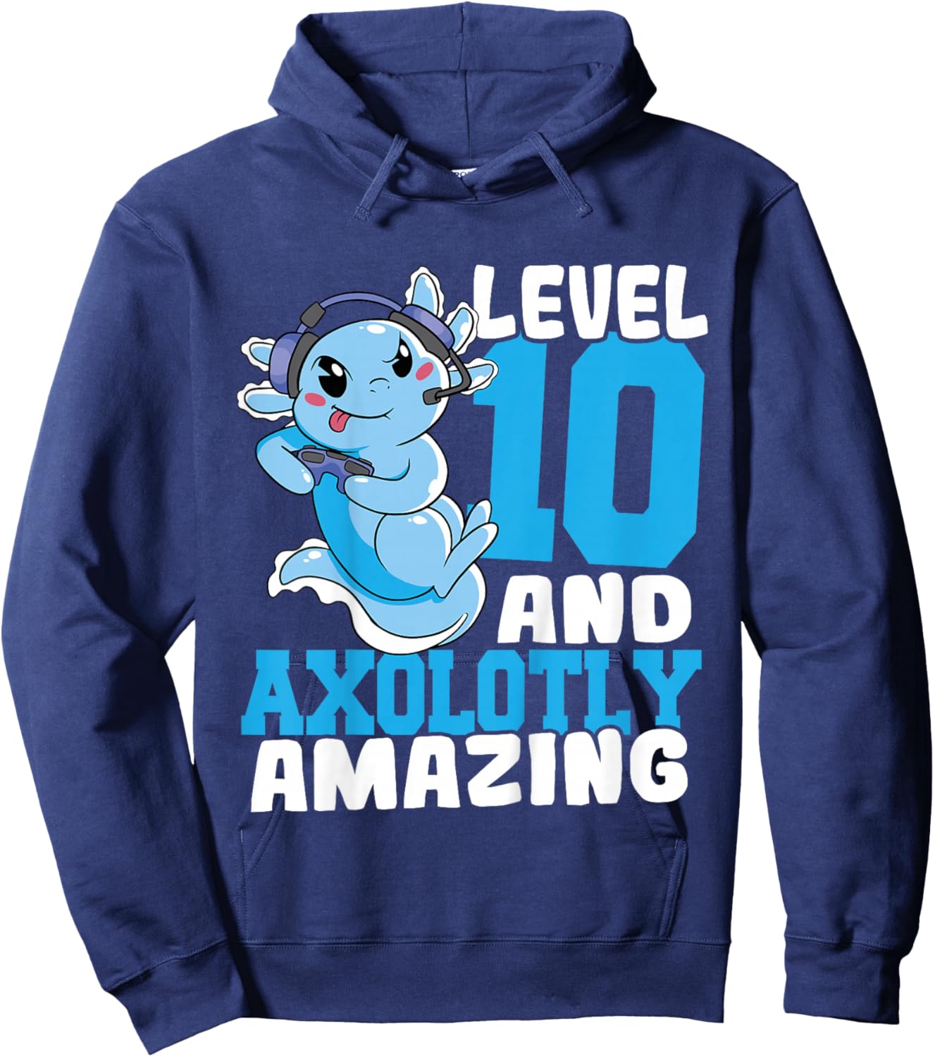 Kids Axolotl Birthday Gaming 10 Year Old Axolotl 10th Birthday Hoodie - Hoodie | Navy