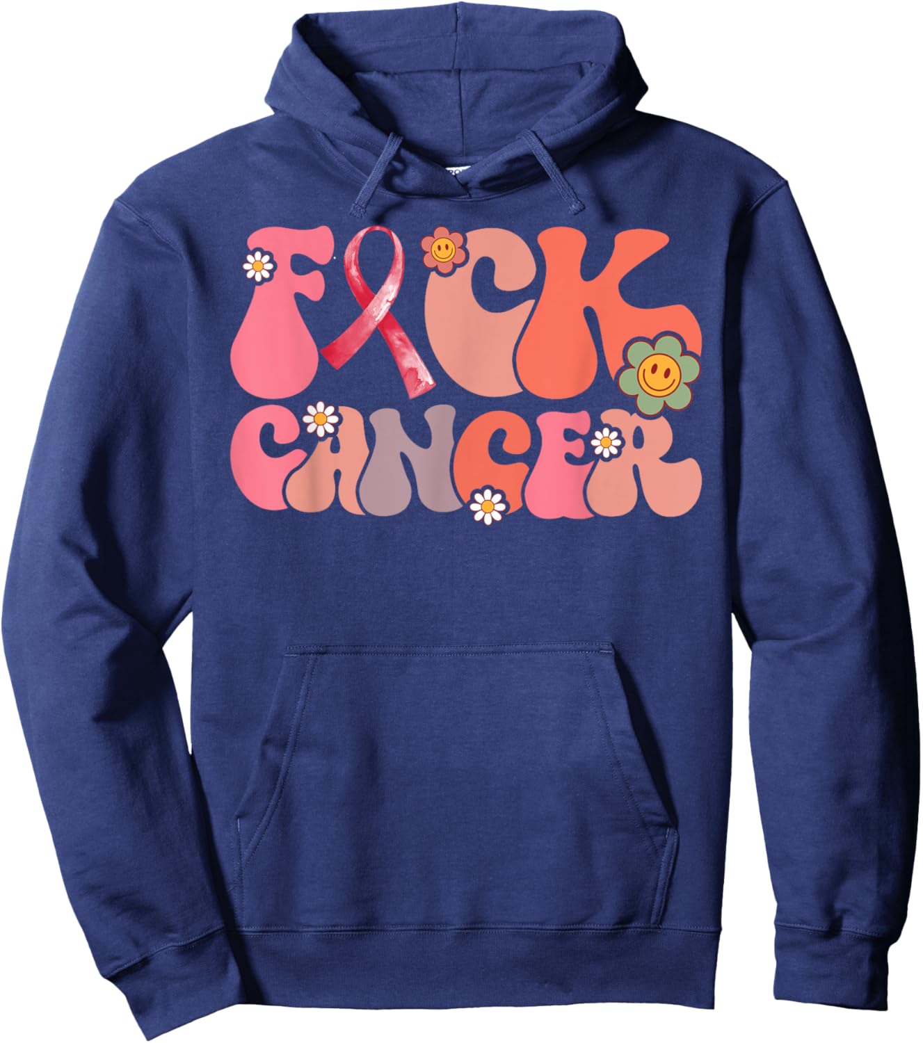 Pink Shirt Fuck Cancer Groovy Floral Hoodie - Hoodie | Navy