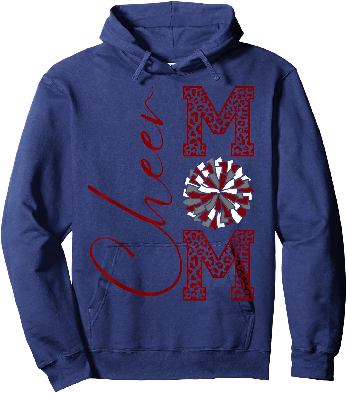 Cheer Mom | Burgandy Gray White Maroon Silver Leopard Print Hoodie - Hoodie | Navy