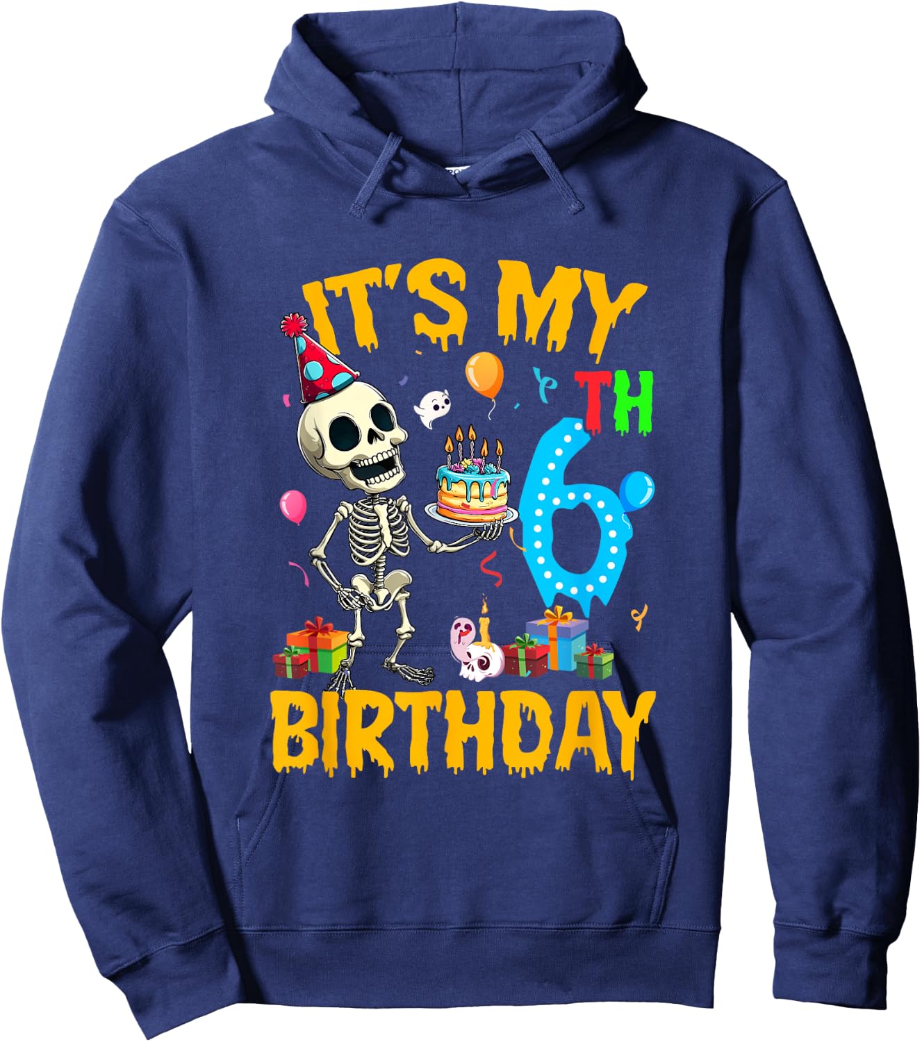 It's My 6Th Birthday Party Halloween Skeleton Birthday Kids Hoodie - Hoodie | Navy